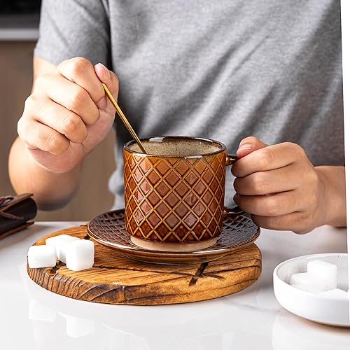 Miniatura 45 de GBHOME Tazas de café apilables de 12 onzas, tazas de café de cerámica con patrones de textura para hombre, mujer, papá, mamá, juego de 4 tazas