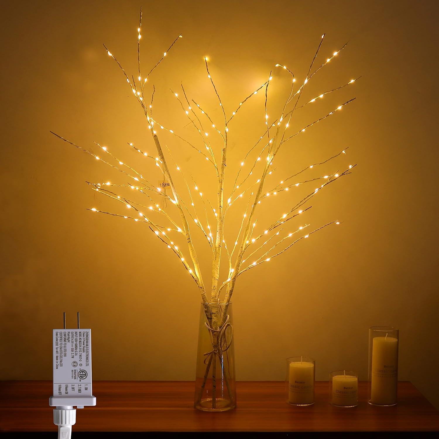 PhantasyStar ThreeBranch Lighted White Birch Tree 34IN
