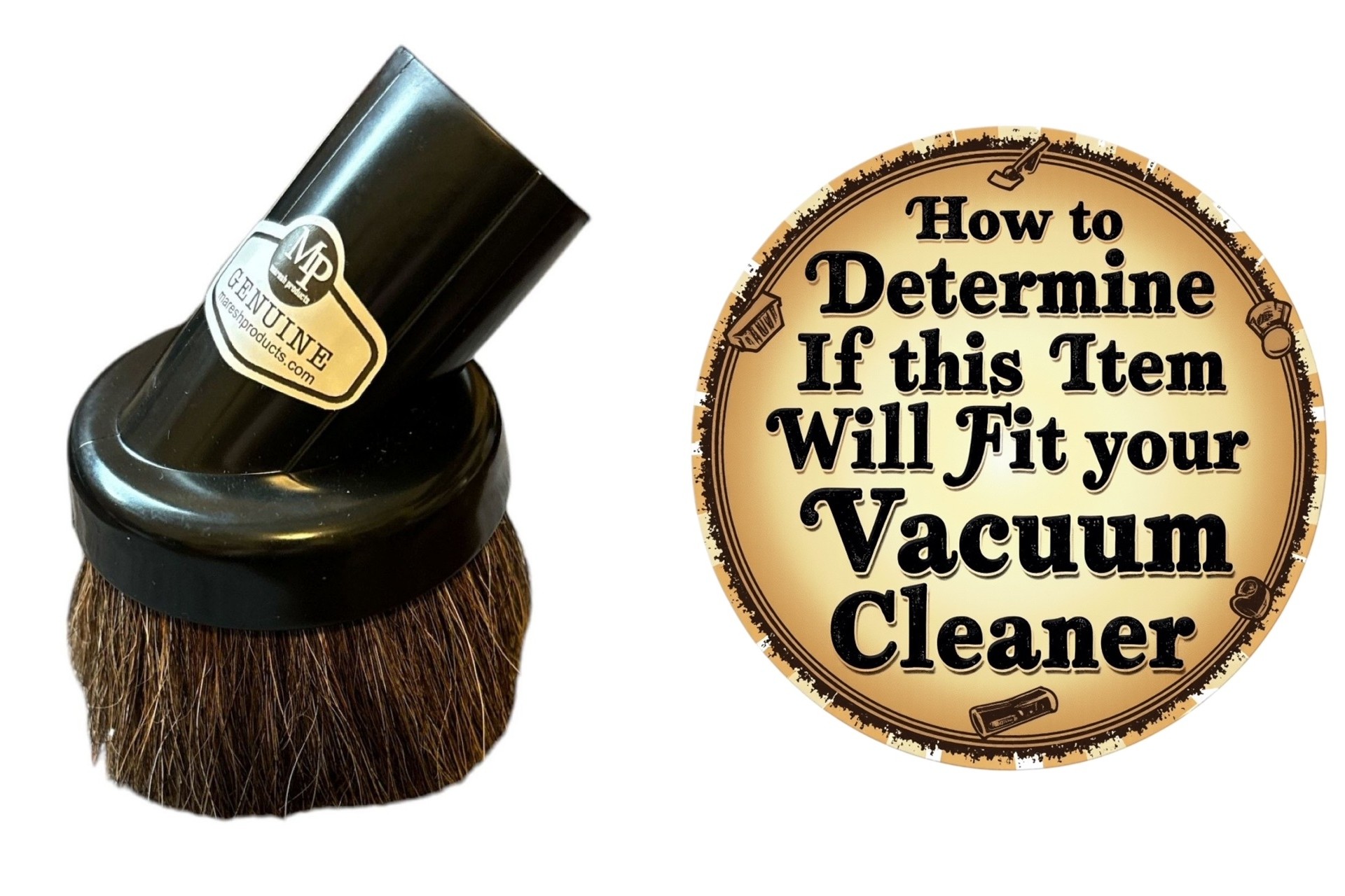 Close-up of the vacuum dust brush connection opening being measured with a tape measure, showing 1 1/4 inches.