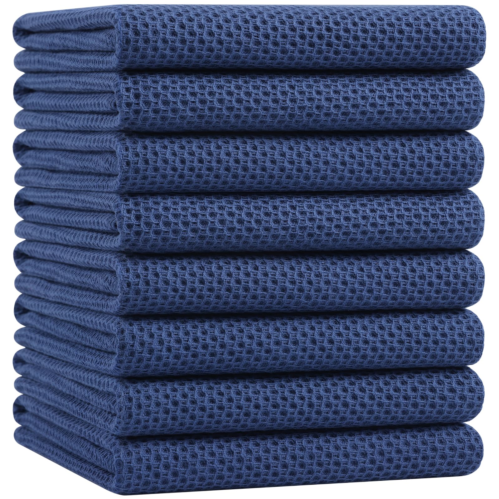 Homaxy 100% Cotton Oversized Waffle Weave Kitchen Towels 8-Pack, Navy Blue