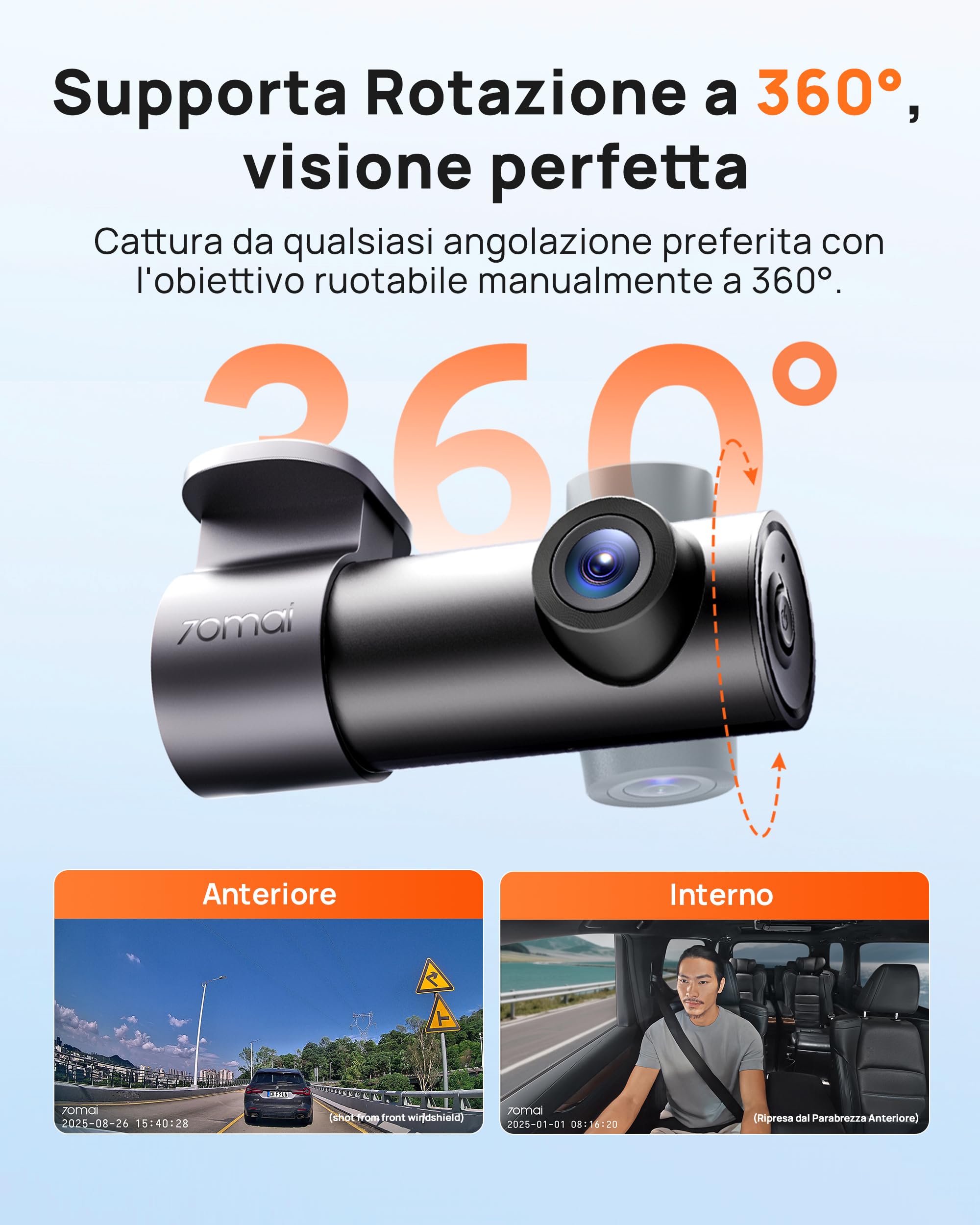 70mai Dash Cam M310 Plus 3K, 1620P Dashcam Auto, WiFi, Visione Notturna, Registrazione Time-lapse, WDR, Registrazione in Loop, Modalità Parcheggio, WiFi, APP, Max 256 GB
