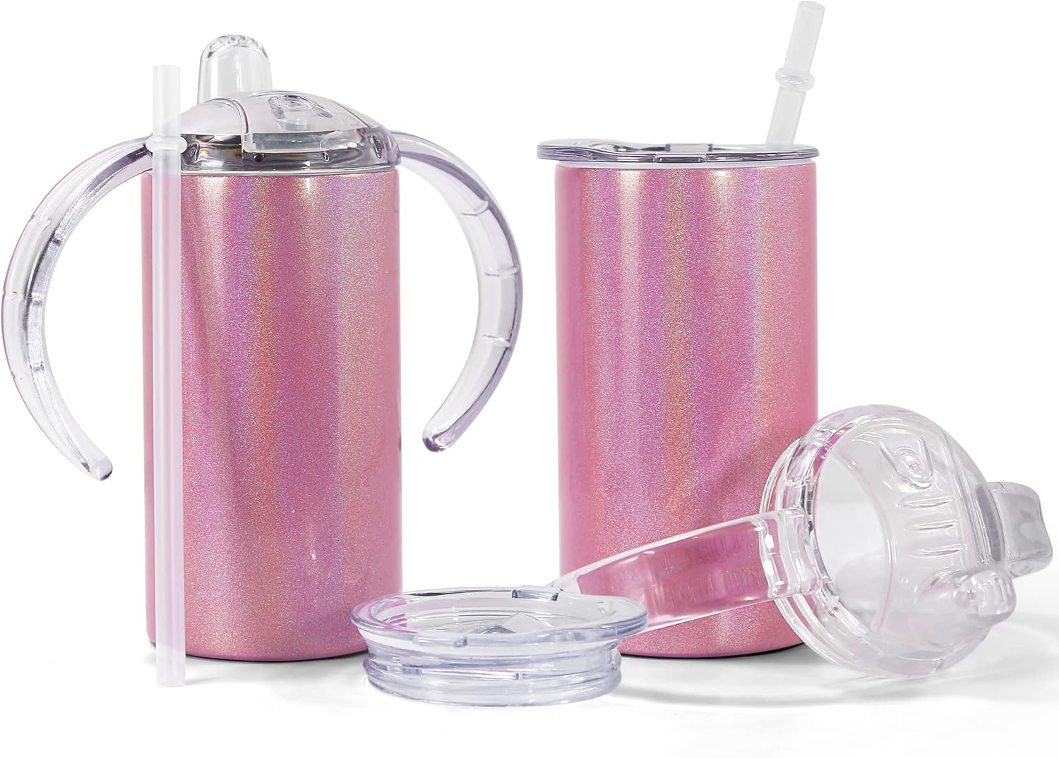 AGH 2 Pack Sublimation Sippy Cup Blank, 12 oz Pink Glitter