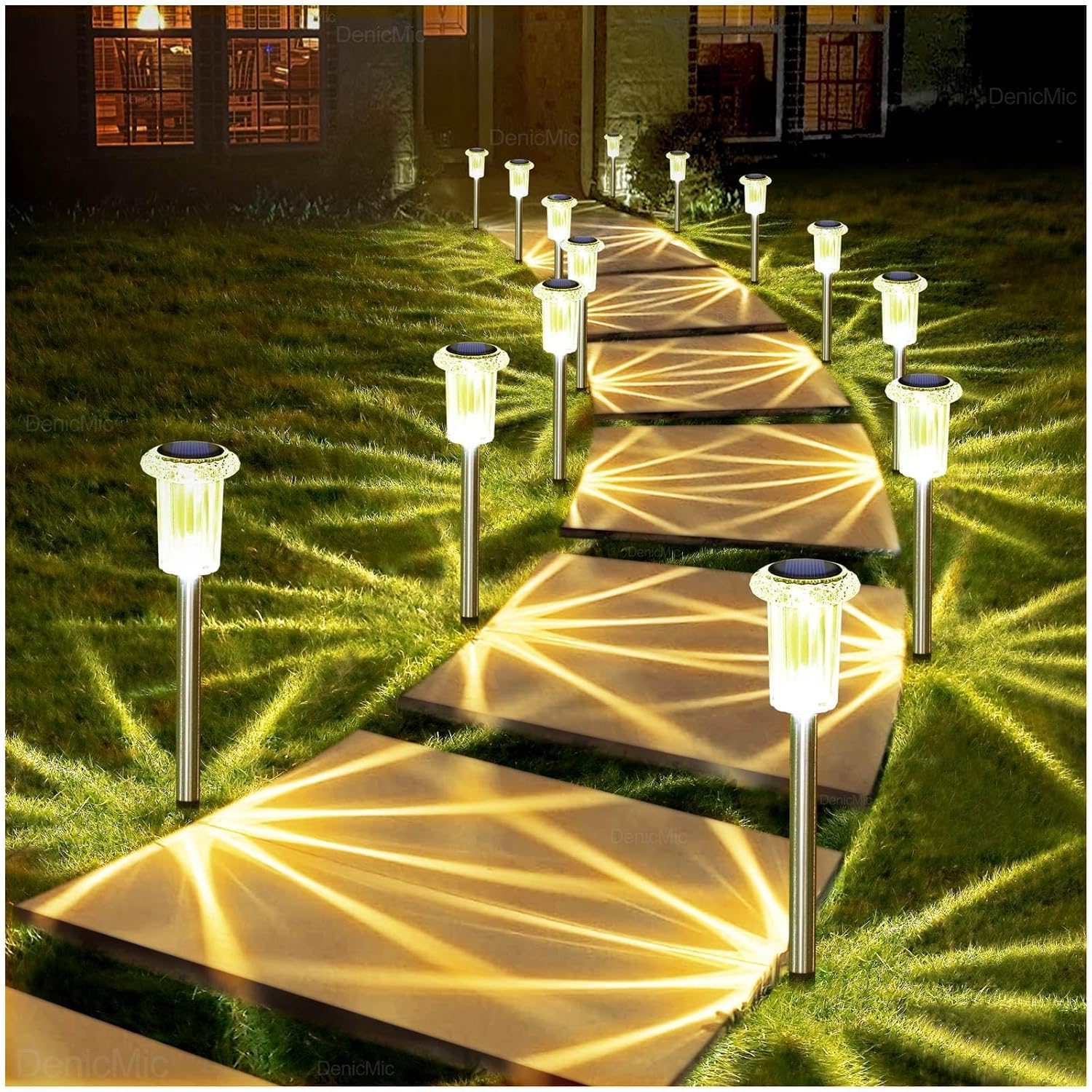 Solar Lights Outdoor Waterproof Pathway Lights, Warm White 12 Pack | Stainless Steel Stake Lights, Yard Garden Walkway Driveway Sidewalk Lawn Landscape Path Outside, LED Auto On/Off, Acrylic-image-22
