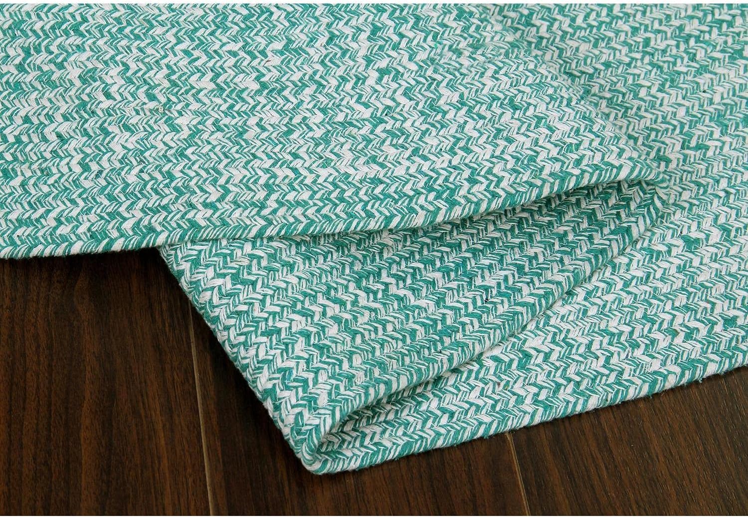 Super Area Rugs Farmhouse Braided Rug Cotton Kitchen Reversible Carpet Light Green & White, 2' X 3' Oval