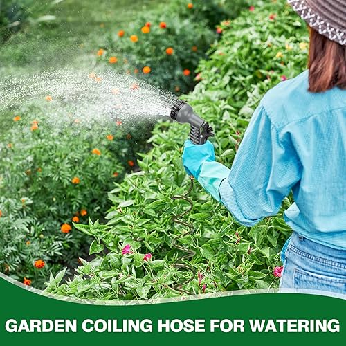 Miniatura 6 de Manguera de jardín ligera en espiral de 25 pies y 38 pulgadas, EVA, flexible, con 7 boquillas de función y conectores de latón para plantas de riego