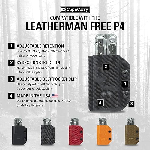 Miniatura 2 de Clip & Carry Kydex - Funda multiherramienta para cuero P4, fabricada en Estados Unidos (multiherramienta no incluida) EDC Multi Tool Holder Funda
