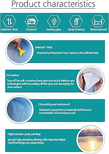 Miniatura 6 de FLFK Calcomanía para puerta, diseño de amanecer sobre el mar, mural para despegar y pegar, tamaño combinado 36 x 80 pulgadas, dividido en 2 piezas