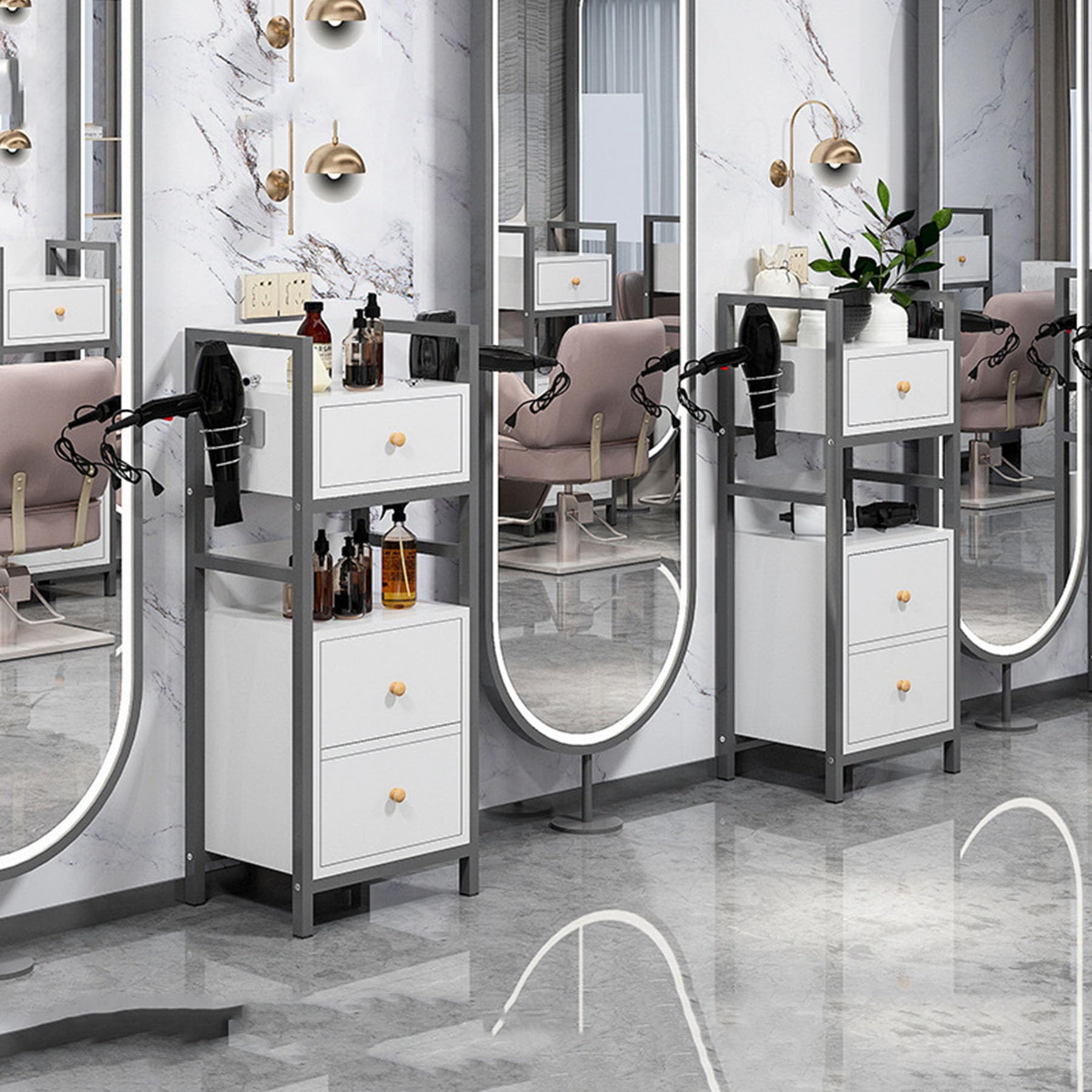 Salon-Aufbewahrungsschrank – Barber Station Cart mit Werkzeugschubladen für Haarstylisten, Schönheitsgeschäfte & Salons – Professionelle Ausrüstung für Haartrockner & Styling-Werkzeuge C3