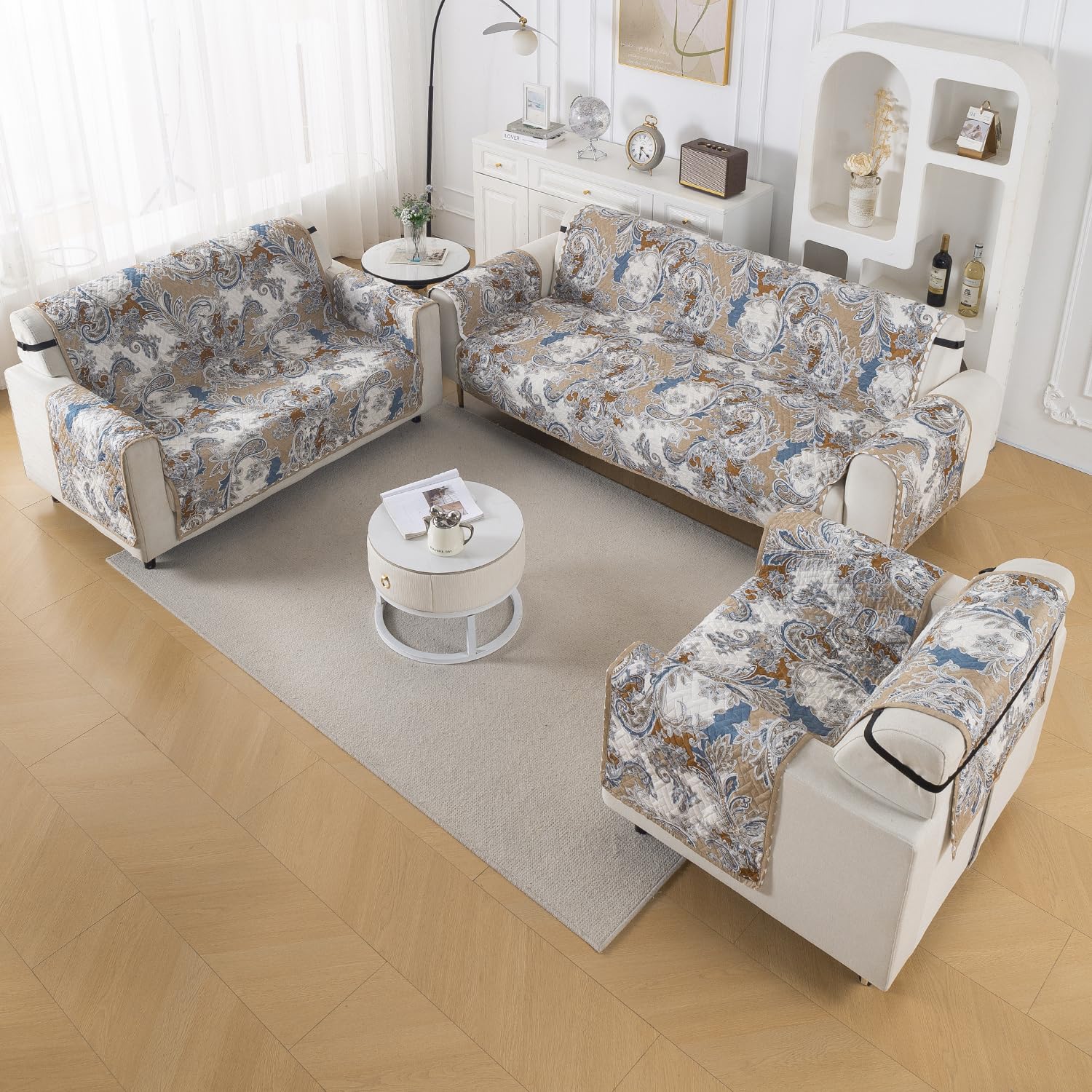 HOKIPO Reversible Quilted Sofa Cover 6 Seater Set, 6 Seater(3+2+1) Sofa Cover, Easy Drape Series, Urban Floral (IN-1101 + IN-1100+IN-1099-ED4)-image-13