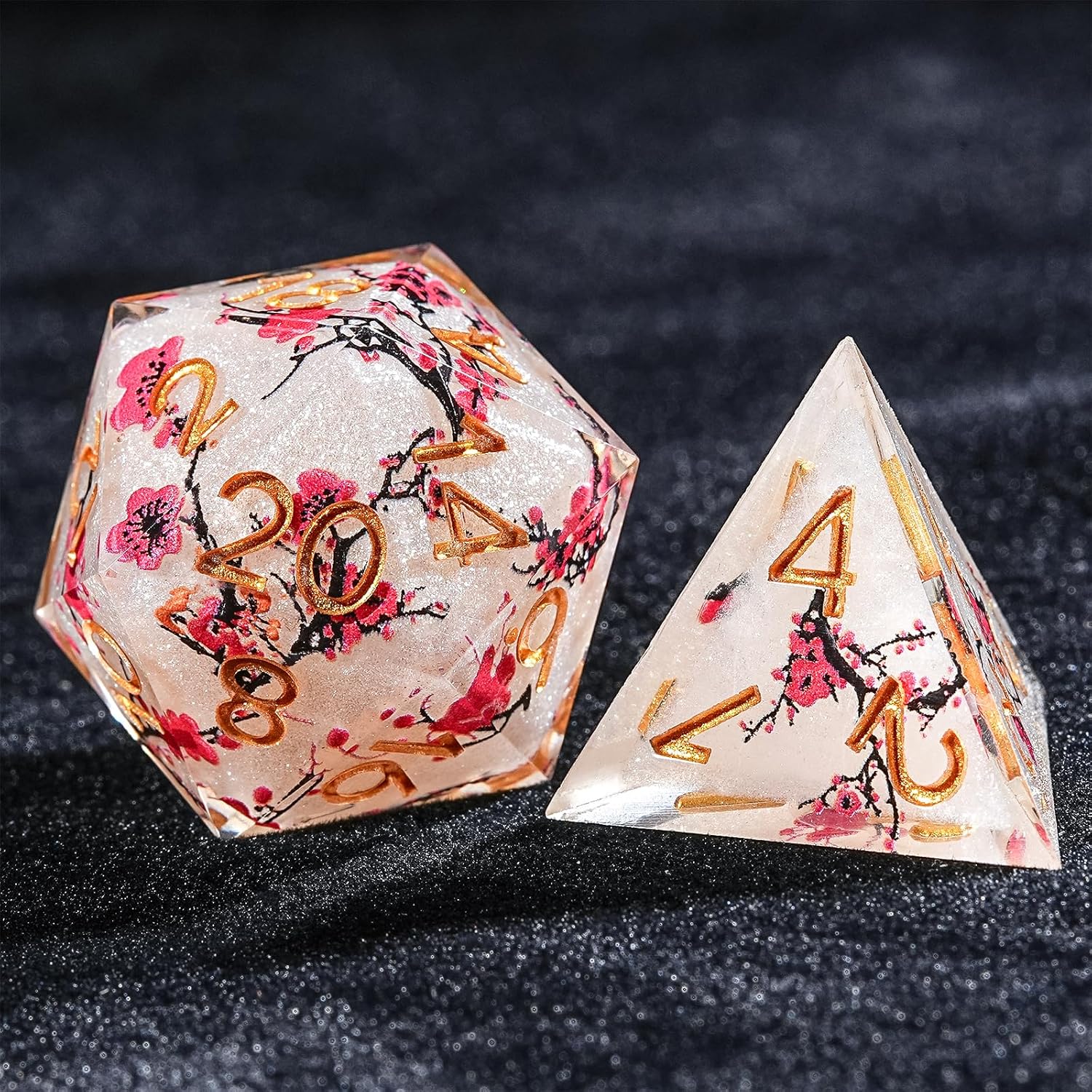 DND Dice Set 7-Pcs, Sharp Edge Plum Flower Style Resin Dice Polyhedral Resin Sharp Edge Dice for Roleplaying Games Dungeons and Dragons RPG MTG Table Games（Plum Flower）