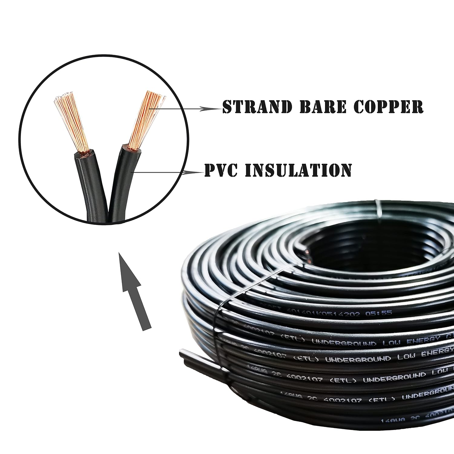 Cableague 14/2 Low Voltage Landscape Lighting Wire 250ft 14AWG*2C Waterproof Conductor Outdoor Direct Burial 250 feet Black