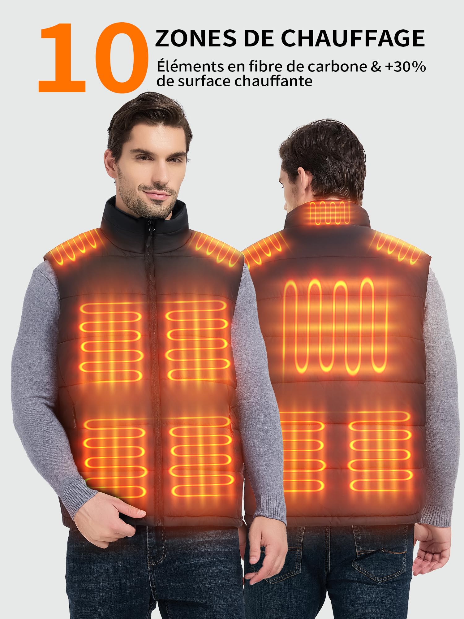 Gilet Electrique Chauffant Homme Femme avec Batterie 18400mAh, Veste Doudoune Chauffante Homme avec 10 Zones Chauffantes, Gilet Chauffé pour Moto Ski Chasse