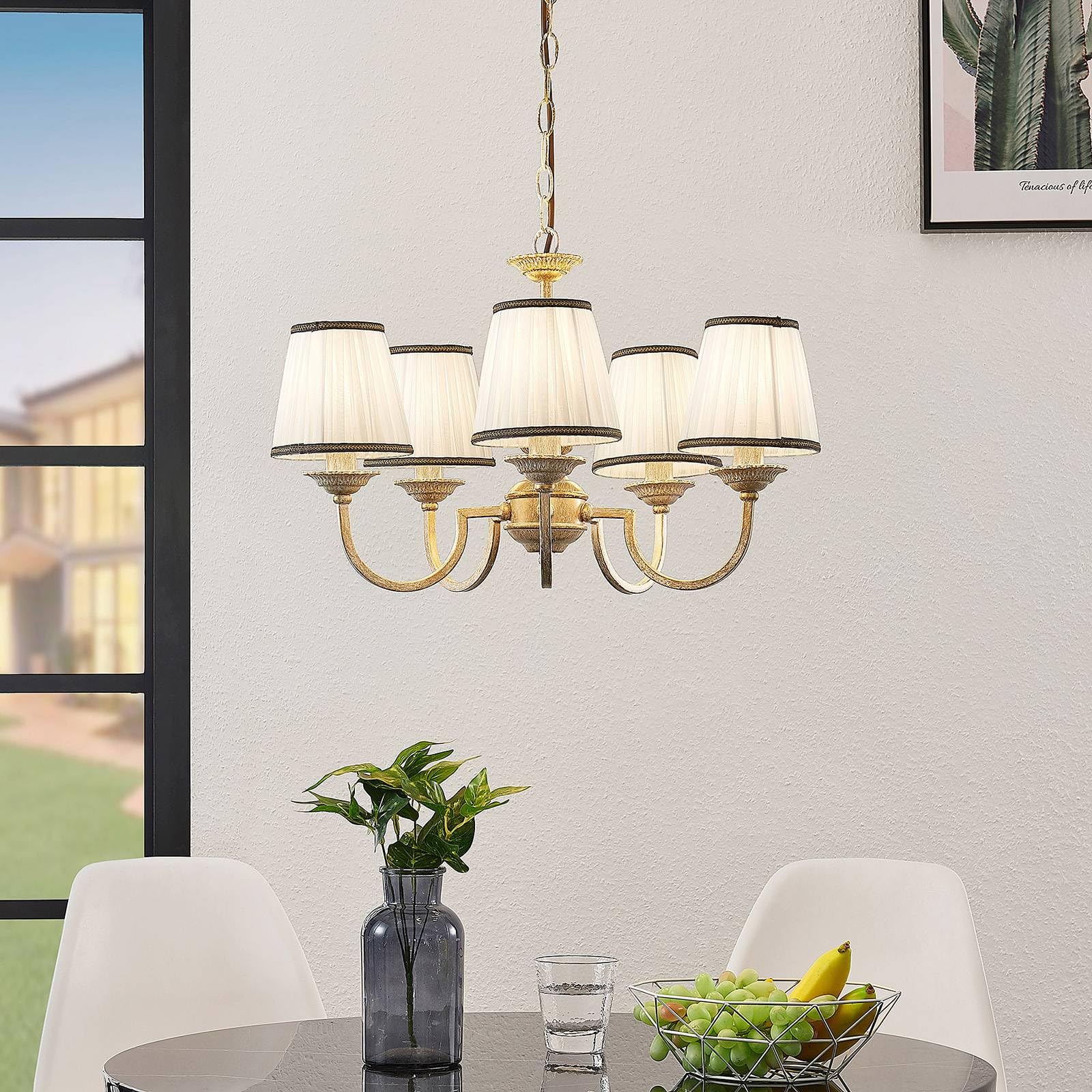 Lindby Kronleuchter Lumiel (Landhaus, Vintage Rustikal) in Bronze aus Textil (5 flammig E14) - Pendelleuchte Hängelampe Lüster Lampe Deckenleuchte Deckenlampe Wohnzimmerleuchte