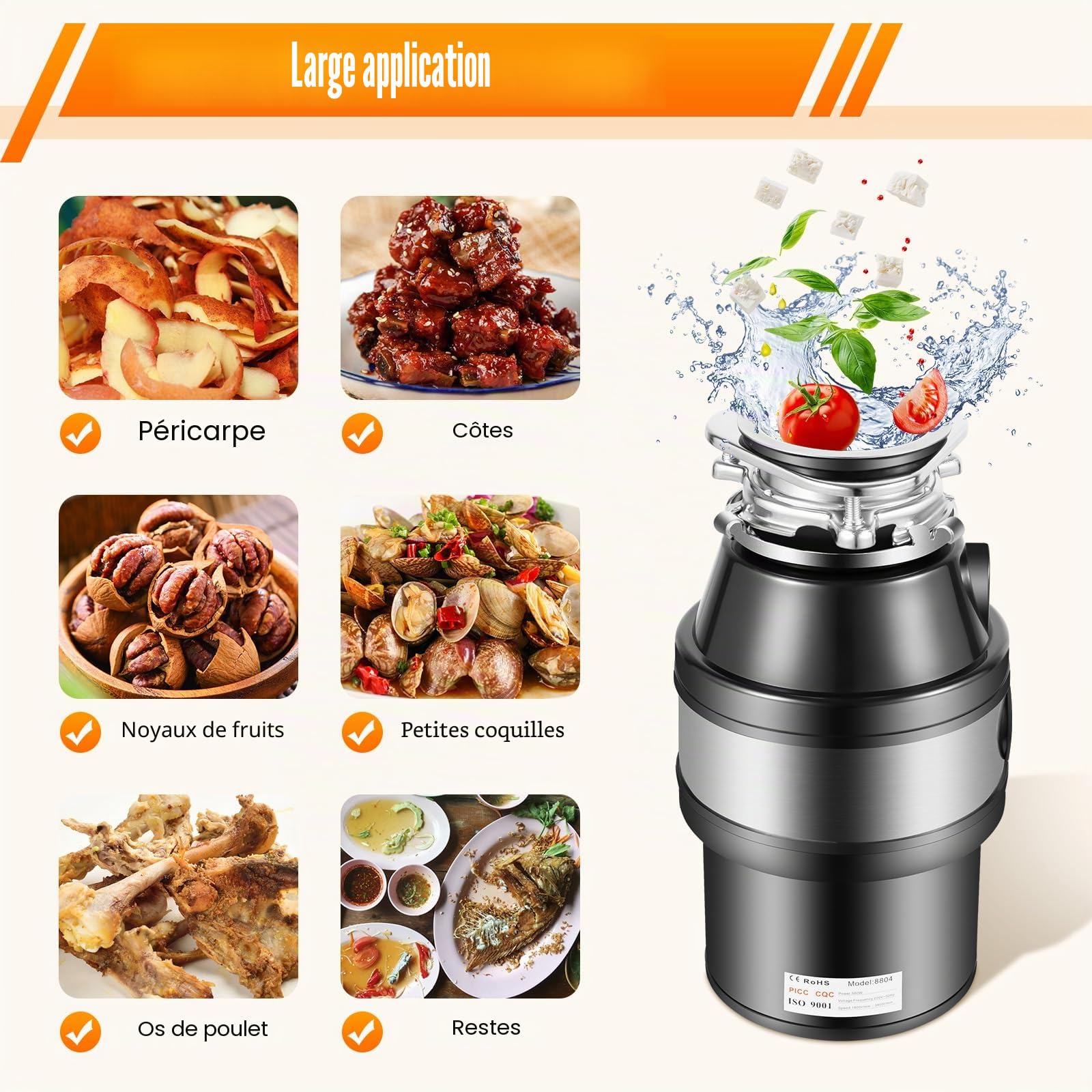 Hachoir à déchets de cuisine, 1,2 l, broyeur de déchets de cuisine, évier pour cuisine, déchets alimentaires, déchetterie de déchets ménagers, 560 W