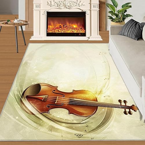 Miniatura 10 de Alfombra de instrumentos musicales – Alfombras de 4 x 5 pies para sala de estar, alfombra de área musical, alfombra de área musical, alfombra