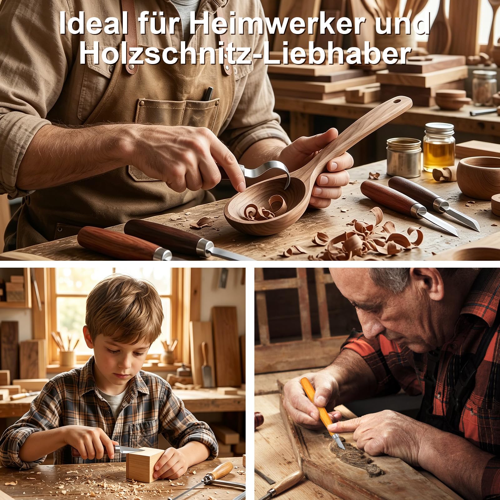 Schnitzwerkzeug Holz Schnitzset, 25-teiliges Schnitzmesser Set mit Lindenholz zum Schnitzen, Schnittschutzhandschuhe, Ein Ideales Schnitzset für Anfänger und Erwachsene