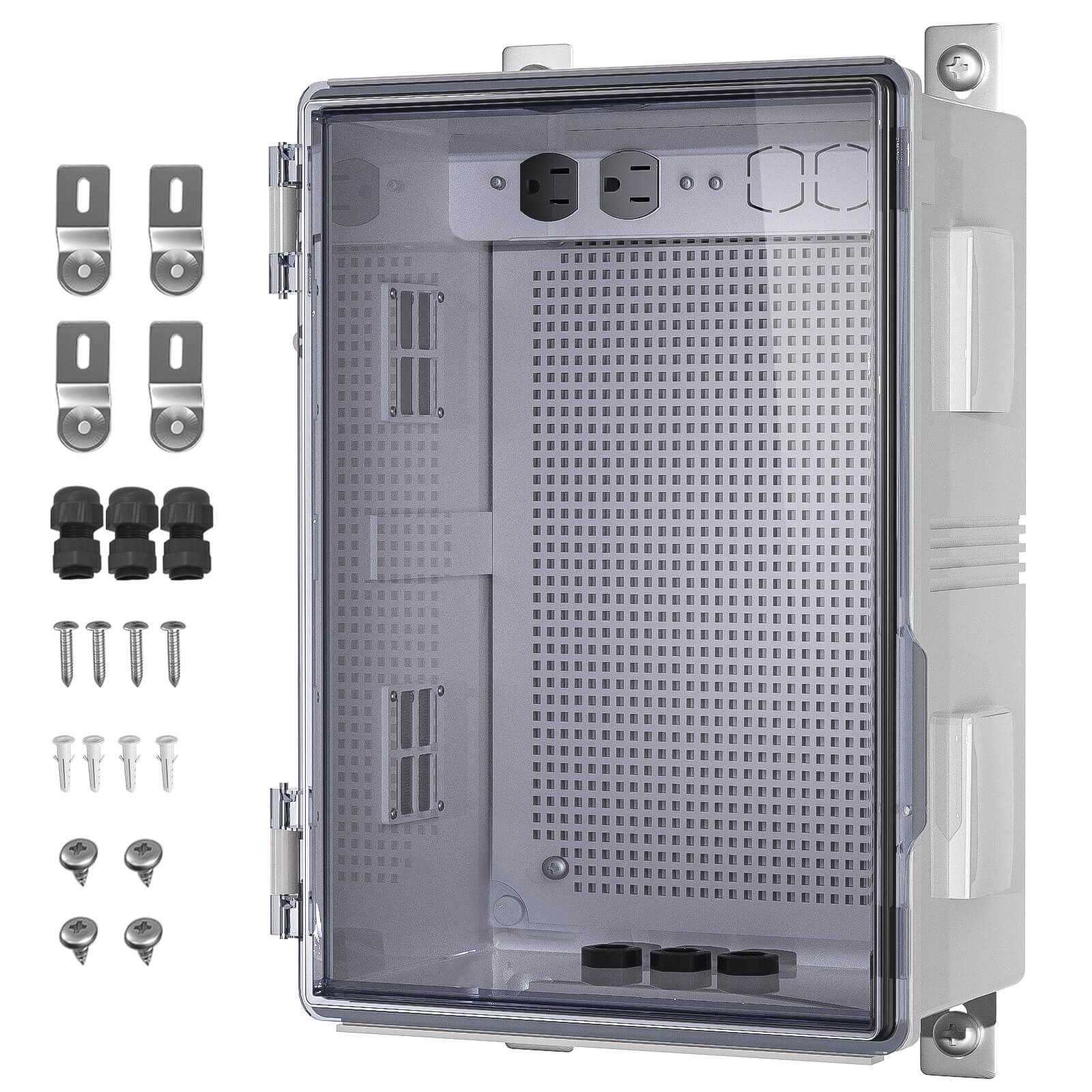 Photo 1 of Waterproof ABS Enclosure Cabinet Junction Box, Ventilated Design, Indoor/Outdoor Use, with Mounting Panel, High Power Outlets. (Clear Cover, 19.7"x15.7"x7.9")