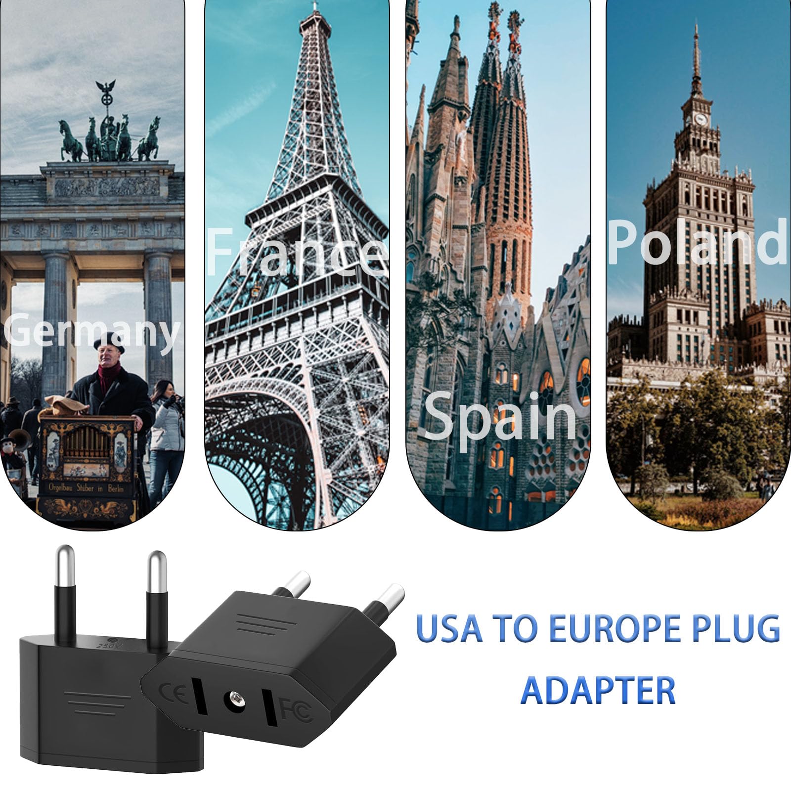 3 Pièces Adaptateur Prise USA, Adaptateur USA vers France, Adaptateur Secteur US vers Europe (EU), Adaptateur USA Prise, Adaptateur Voyage US vers EU