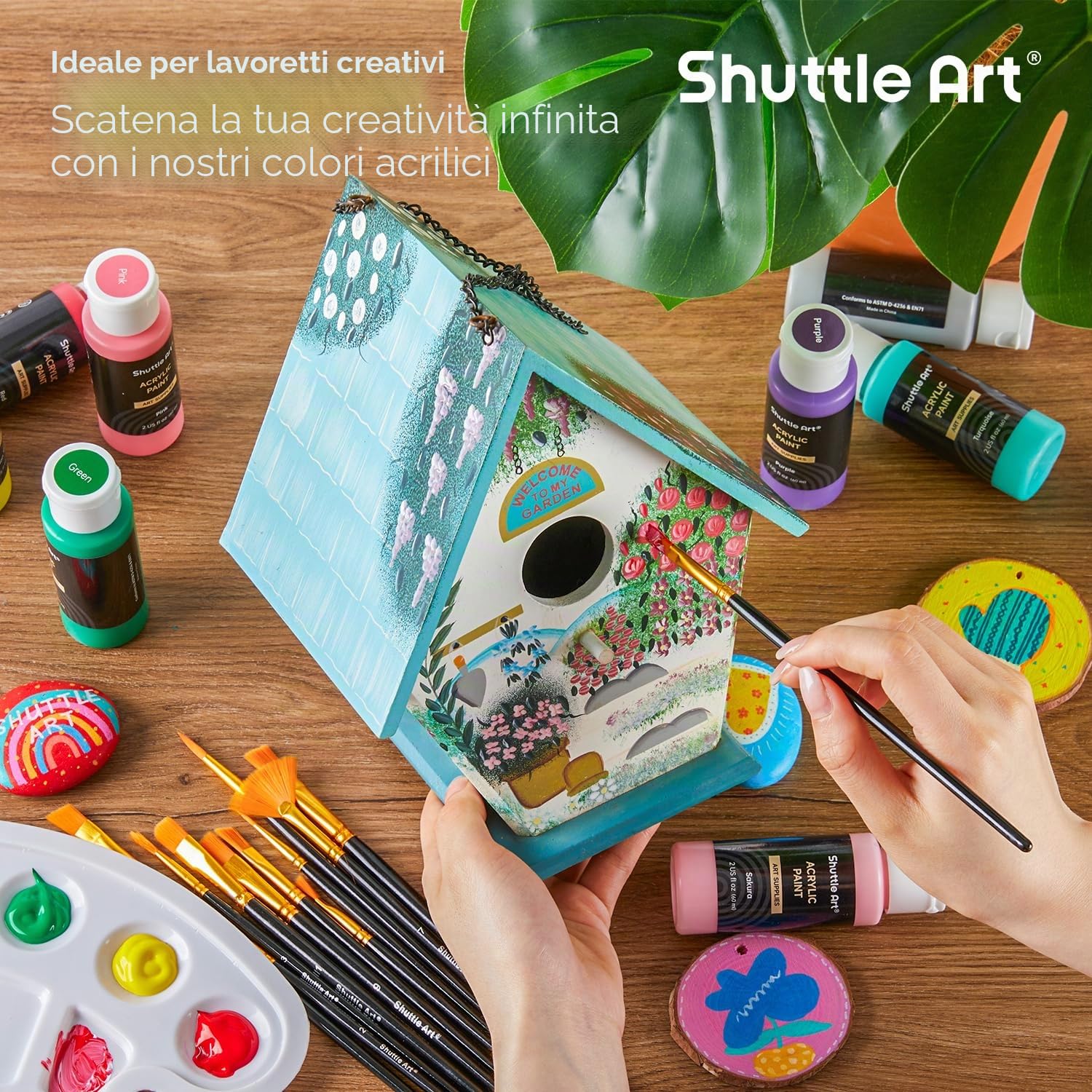 Shuttle Art 36 Colori Acrilico per Dipingere, Bottiglie 60ml Set Pittura, Ricco Pigmentato, Vernice Pittura Acrilica Professionali per Artisti, Principianti su Tela Rocce Legno Ceramica Tessuto