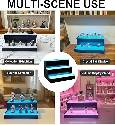 Miniatura 7 de Estante de exhibición de botellas de licor con luz LED, estante de 16 pulgadas, 2 escalones, para botellas de licor, soporta banco de energía,