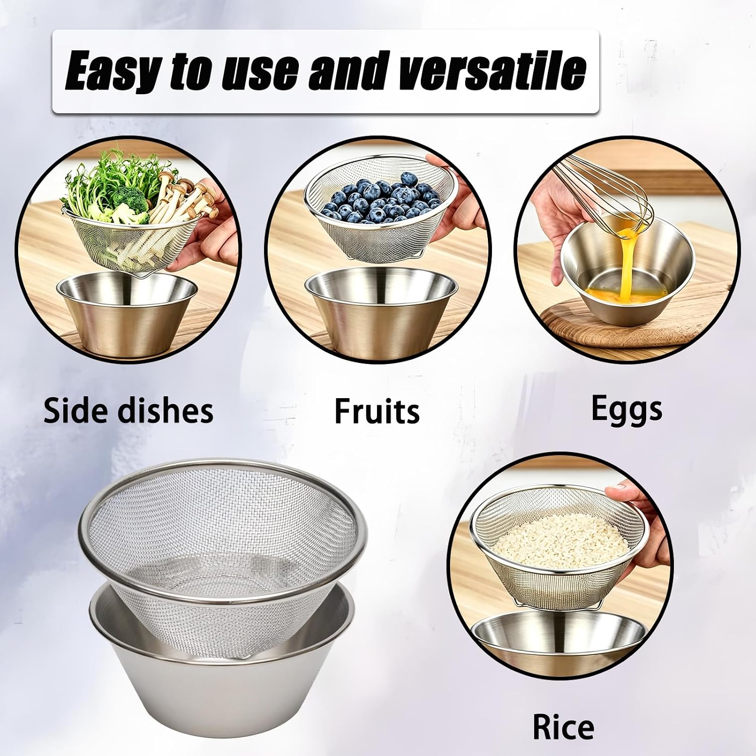 Berry Baskets 304 Stainless Steel, Mini Colander with Bowl