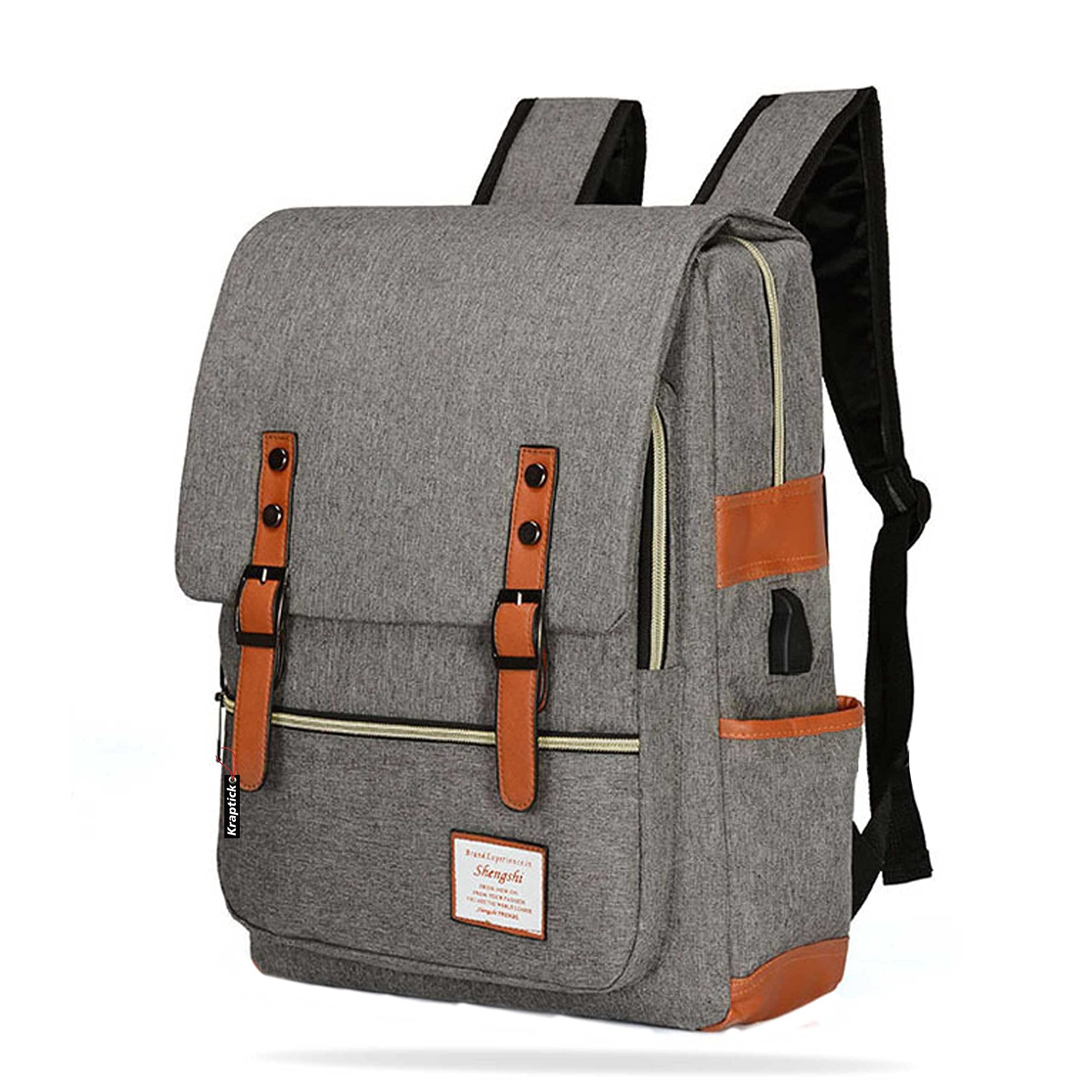 Kraptick Canvas Vintage Backpack for Laptop, For Men & Women Unisex Design with USB Charging Port, Multi-Purpose Bag, College Backpacks, Water Resistance Backpacks (Grey) (B07GNF5LQL) Amazon Price History, Amazon Price Tracker
