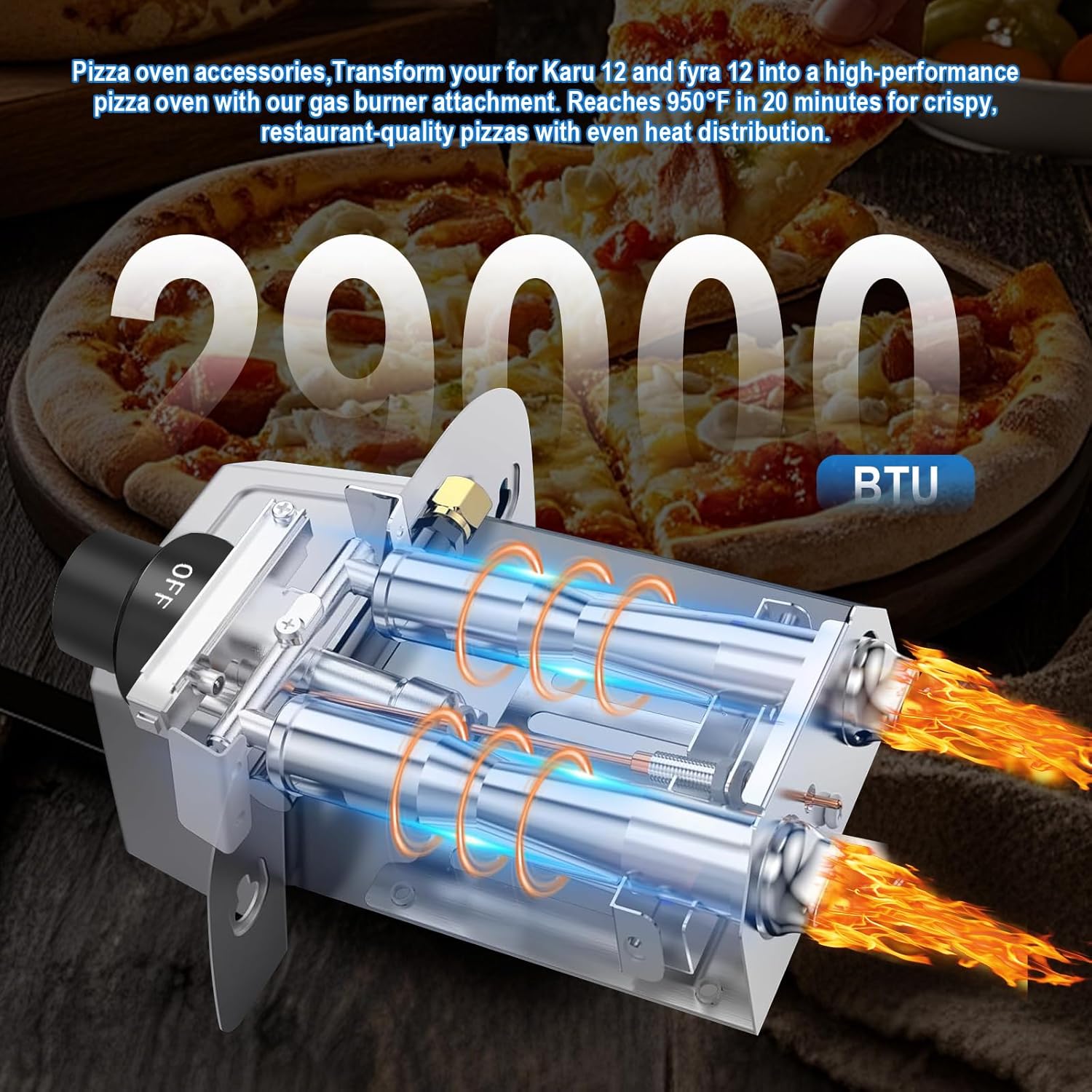 Pizza Oven Accessories, Gas Burner Rttachment for Karu 12 and Karu 12G Outdoors Pizza Oven Propane Burner,Includes 5FT Propane Hose with Gas Regulator, Pizza Oven Propane Conversion Kit.