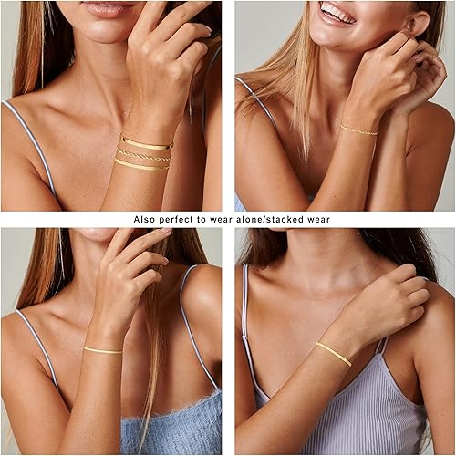 Miniatura 7 de Moodear Gold Bracelets for Women Layered 14K Gold Plated Bracelet Handmade Dainty Snake Rope Link Chain Bracelet Adjustable Cuff Bangles Bracelets