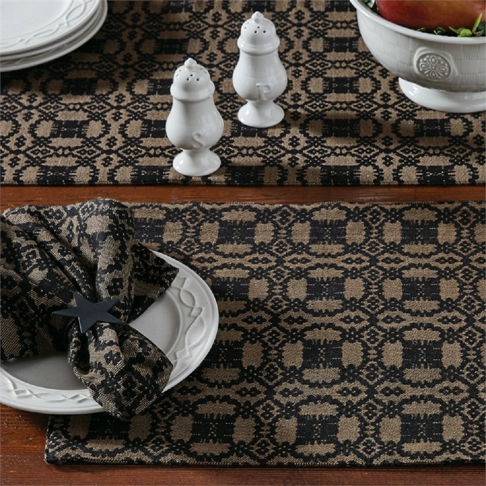 Country 13 Inches x 19 Inches Cotton Jacquard Place Mat Black Kitchen Linens