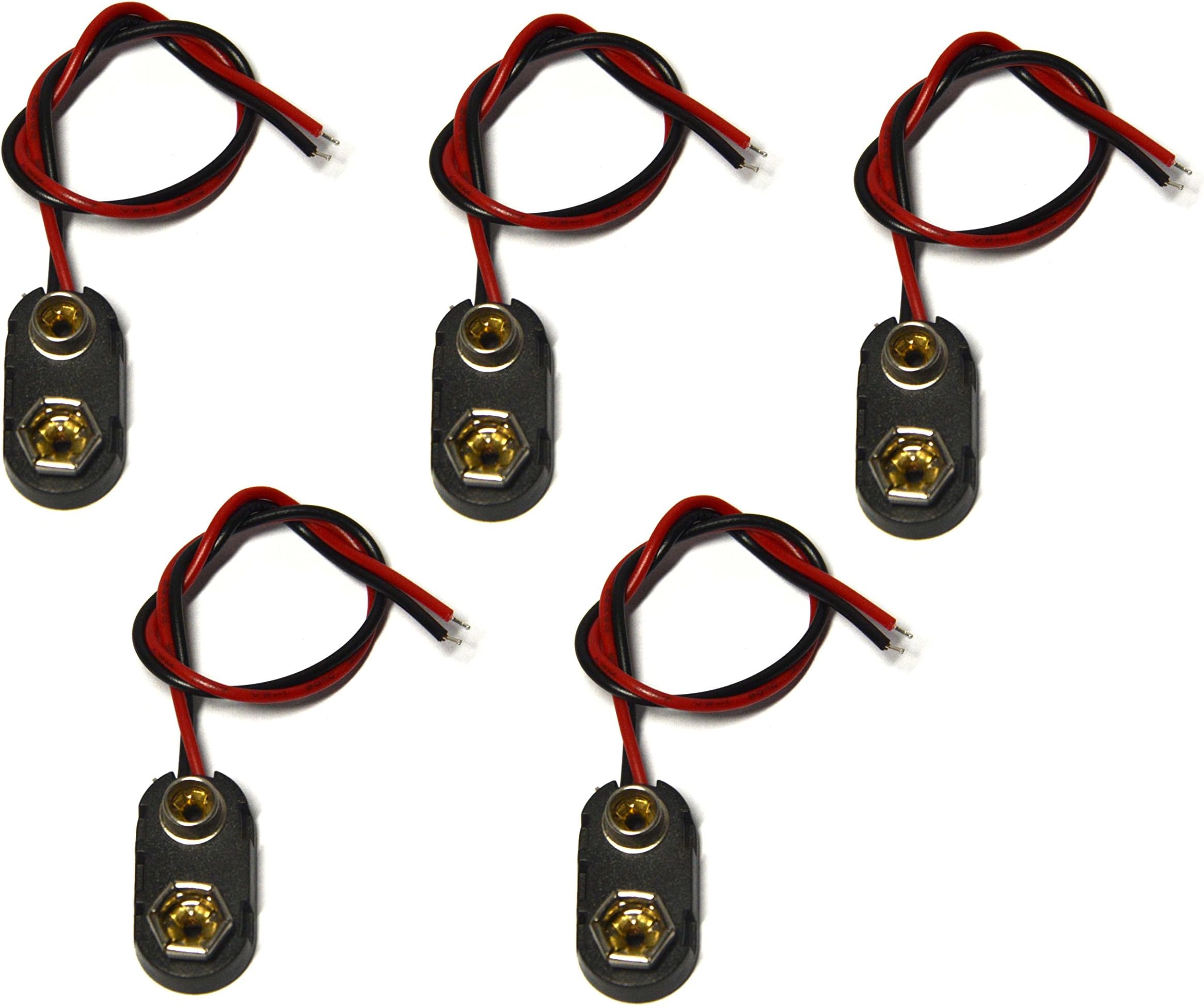 (Pack of 5) I-Type 9V Battery Connector, 9 Volt Battery Clip, 9V Battery Clip Connector with Wire and Hard Buckle Plastic Housing