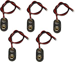 LAMPVPATH (Pack of 5) I-Type 9V Battery Connector, 9 Volt Battery Clip, 9V Battery Clip Connector With Wire and Hard Buckle Plastic Housing