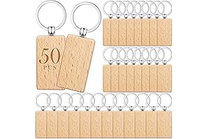 50-Piece Wooden Keychain Blanks for DIY Gifting and Crafting (Rectangular Shape)