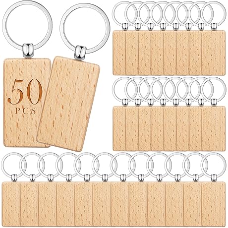 50-Piece Wooden Keychain Blanks for DIY Gifting and Crafting (Rectangular Shape)