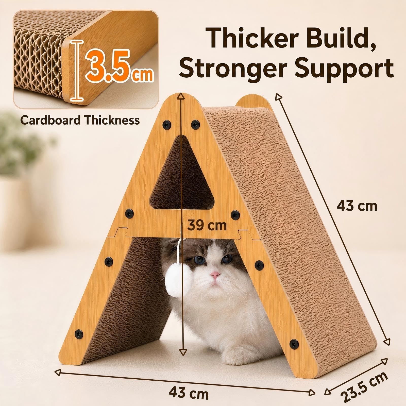 Gimars extra dick 3.5cm Kratzbrett für Katzen, A-Form Kratzpappe für Katzen, stabiles Kratzmöbel Katze, vertikal & horizontal nutzbar, 10kg belastbar