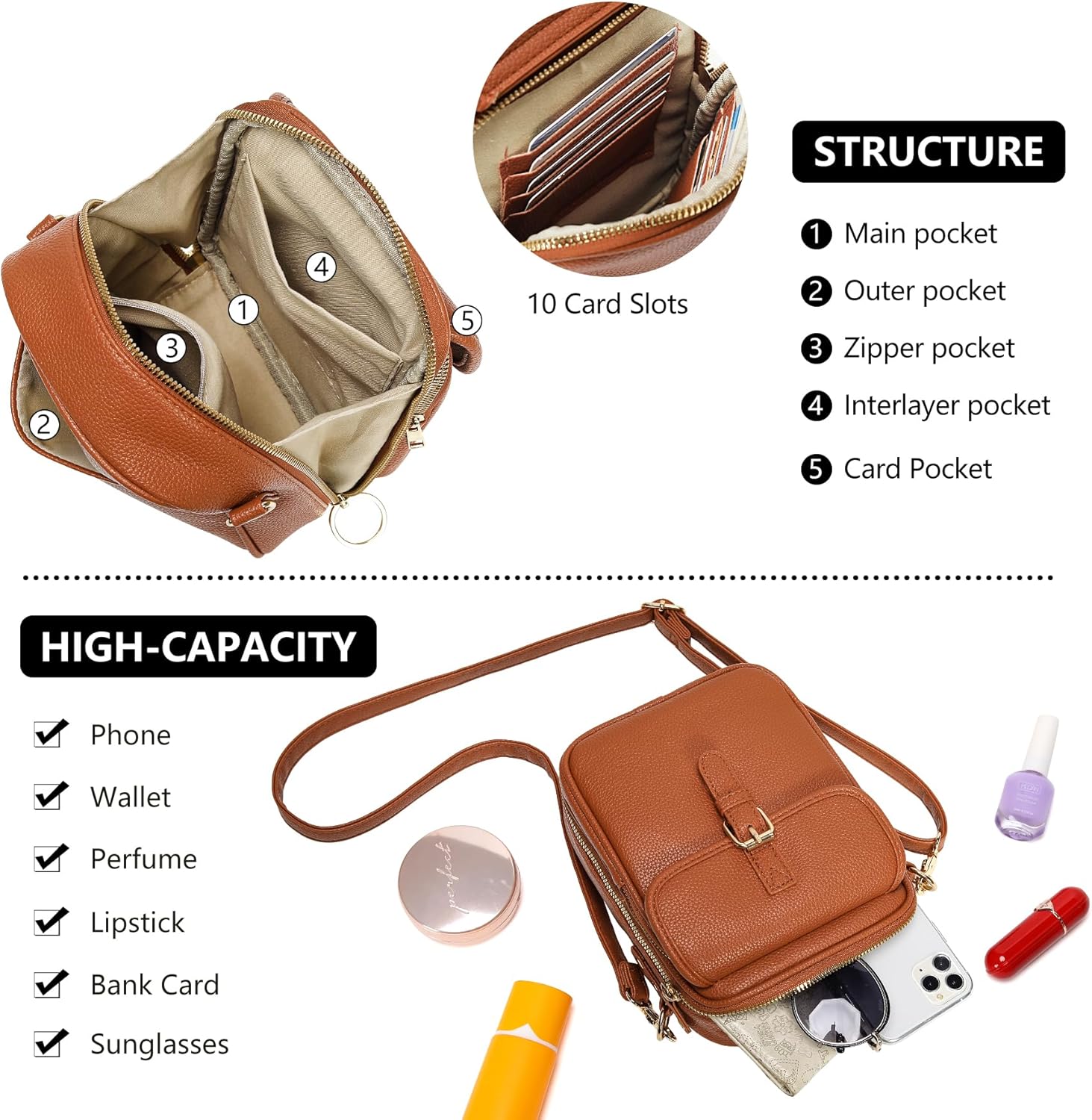 Small Crossbody Bags for Women Vegan Leather Messenger Purses, Vintage Wallet Anti Theft Shoulder Handbags with Card Slots - Image 5