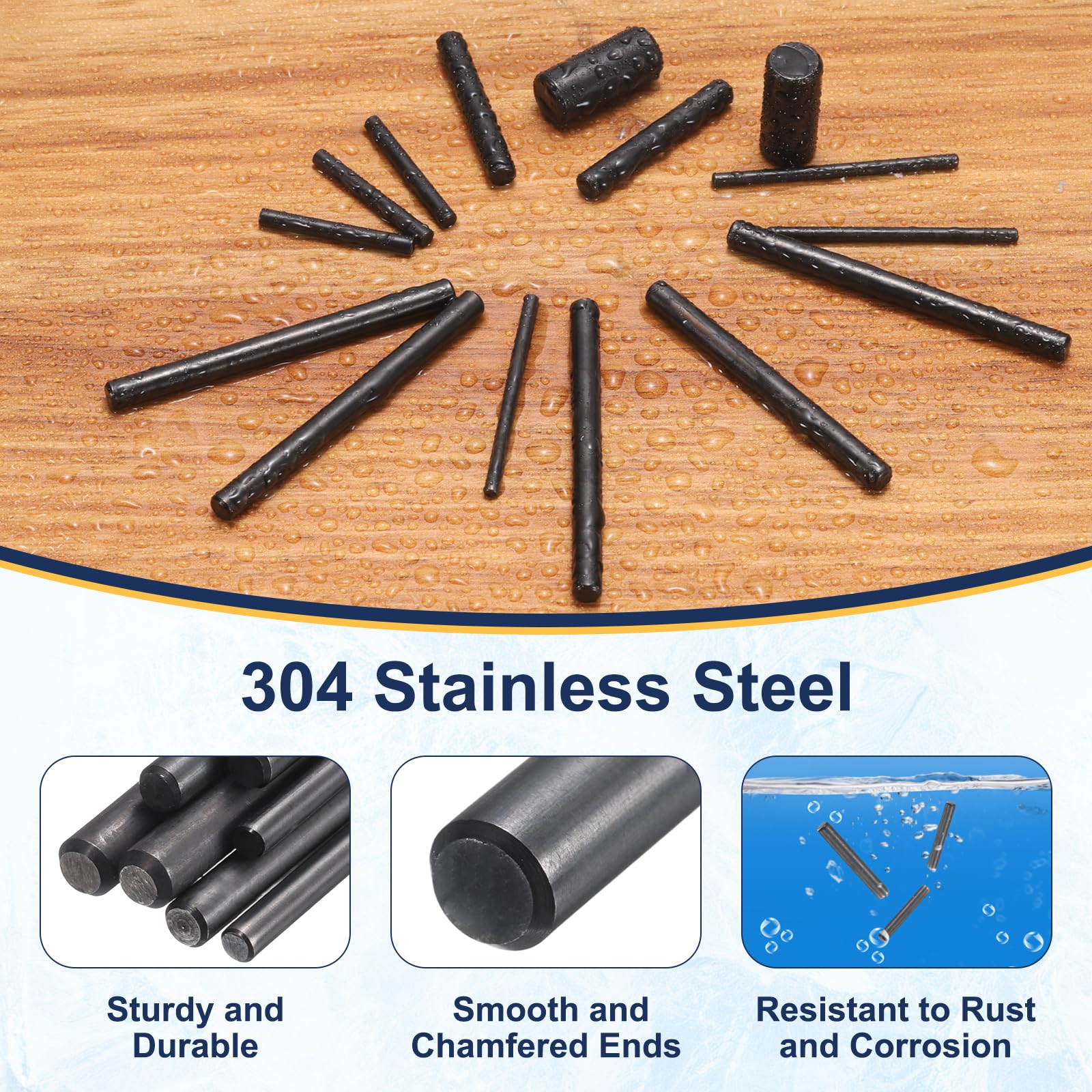 QUARKZMAN 50Pcs Spinotti Cilindrici 3mm x 14mm, Supporti Mensola in Acciaio Inossidabile 304 con Estremità Smussate, Elementi di Fissaggio Metallici per Mensole, Nero