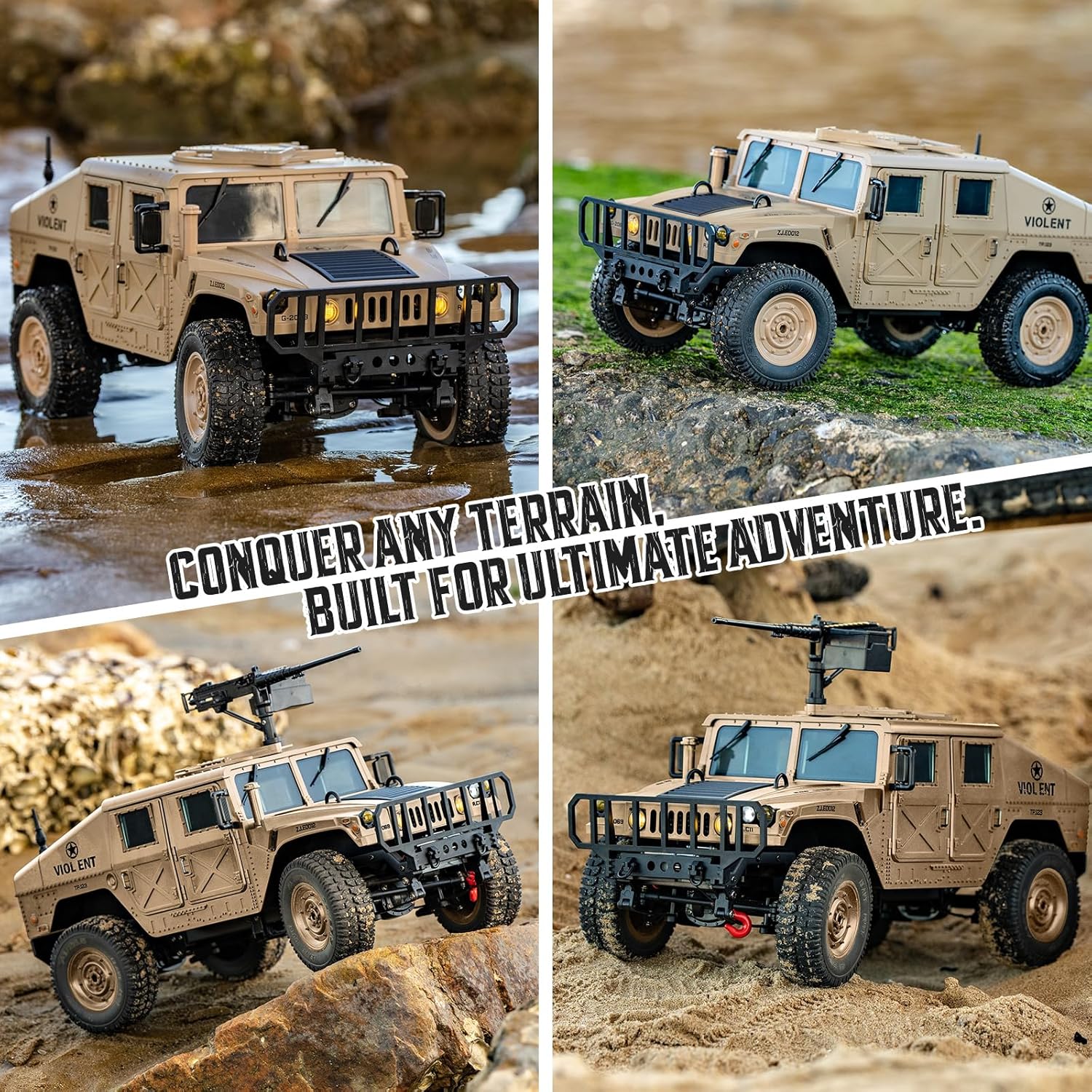 Remote Control Truck-4x4 Off-Road RC Trucks Army Rock Crawler Humme, RTR 40Mins Play Time All Terrain RC Off Road Jeep Cars with Winch,Lights&Openning Door, Military Armored Vehicle Toys Gift for Boys