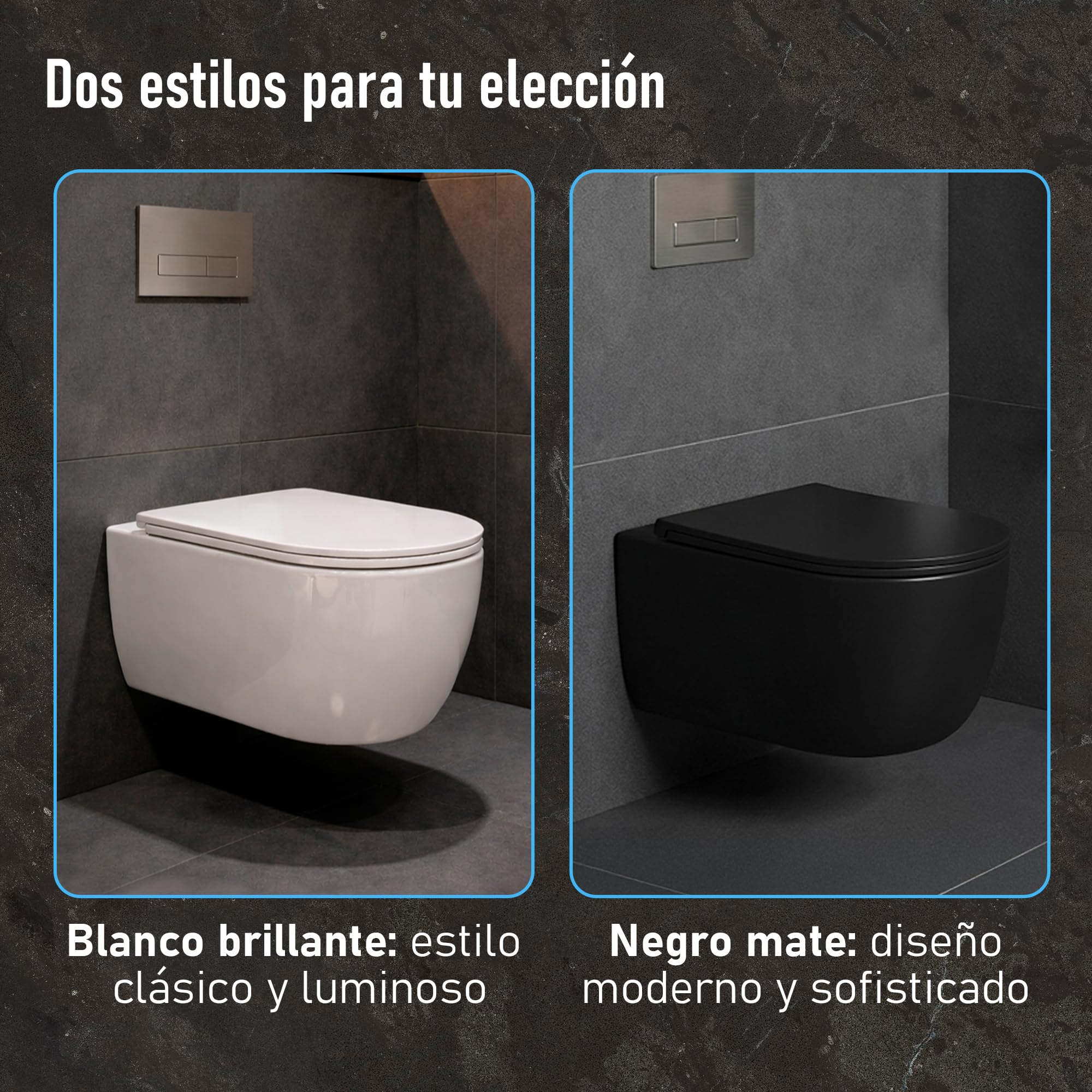 WC Inodoro de Cerámica Suspendido | 530x365x365 mm | Váter con Sistema Rimless Antibacterias, Tapa Dura Extrafina UF Amortiguada y Ahorro de Agua (Blanco)