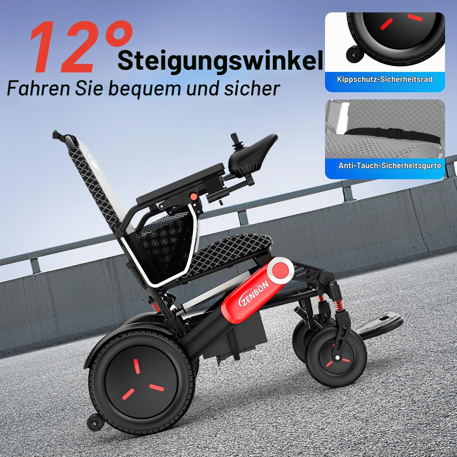 Elektrische Rollstühle mit Automatische Klappfunktion: 48KM Leichte Elektrisch Rollstuhl Faltbar bis 150KG - 700W Klappbarer Elektrorollstuhl 2 * 12AH Doppelbatteriedesign