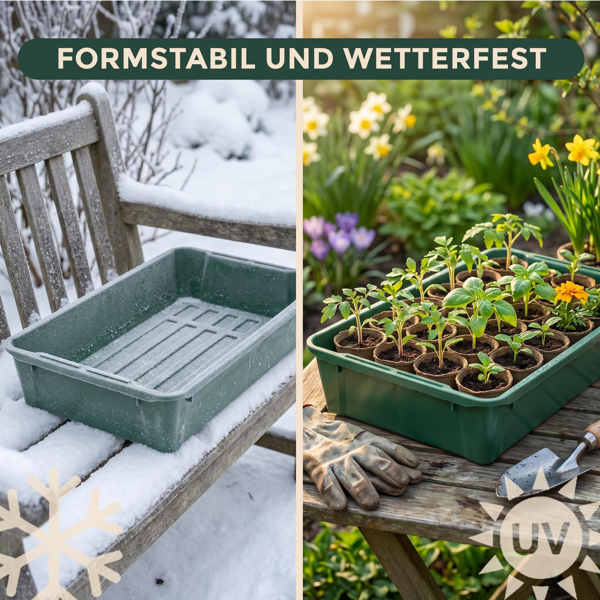 Hausfelder Pflanzschale Anzuchtschale 58x32x11 cm, 6 Stück | Rissfeste Pikier- & Pflanzwanne, frost- & UV-stabil, für Gewächshaus, Balkon & Microgreens