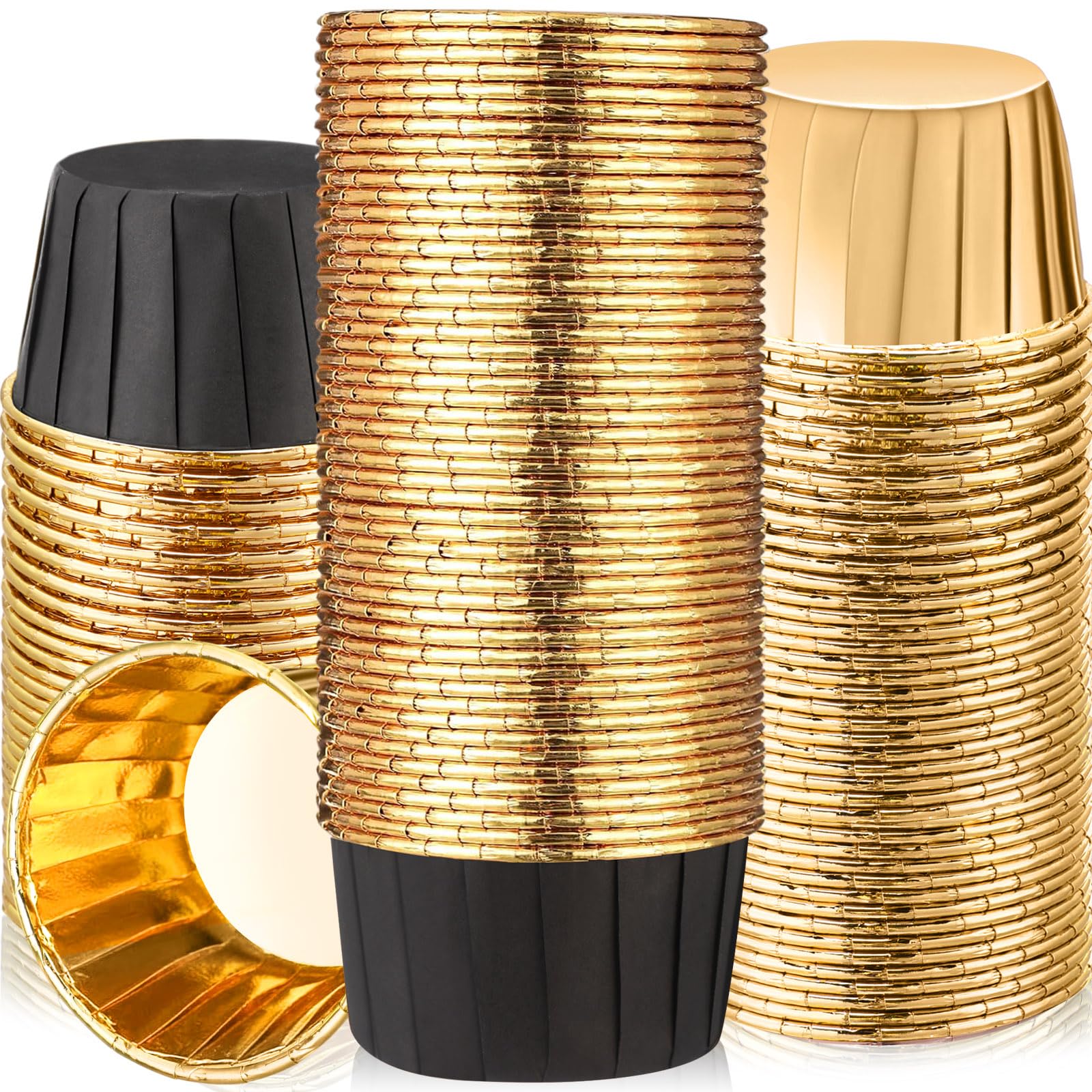 300 Pack Black Gold Cupcake Liners Bulk Disposable Foil Muffin Cup