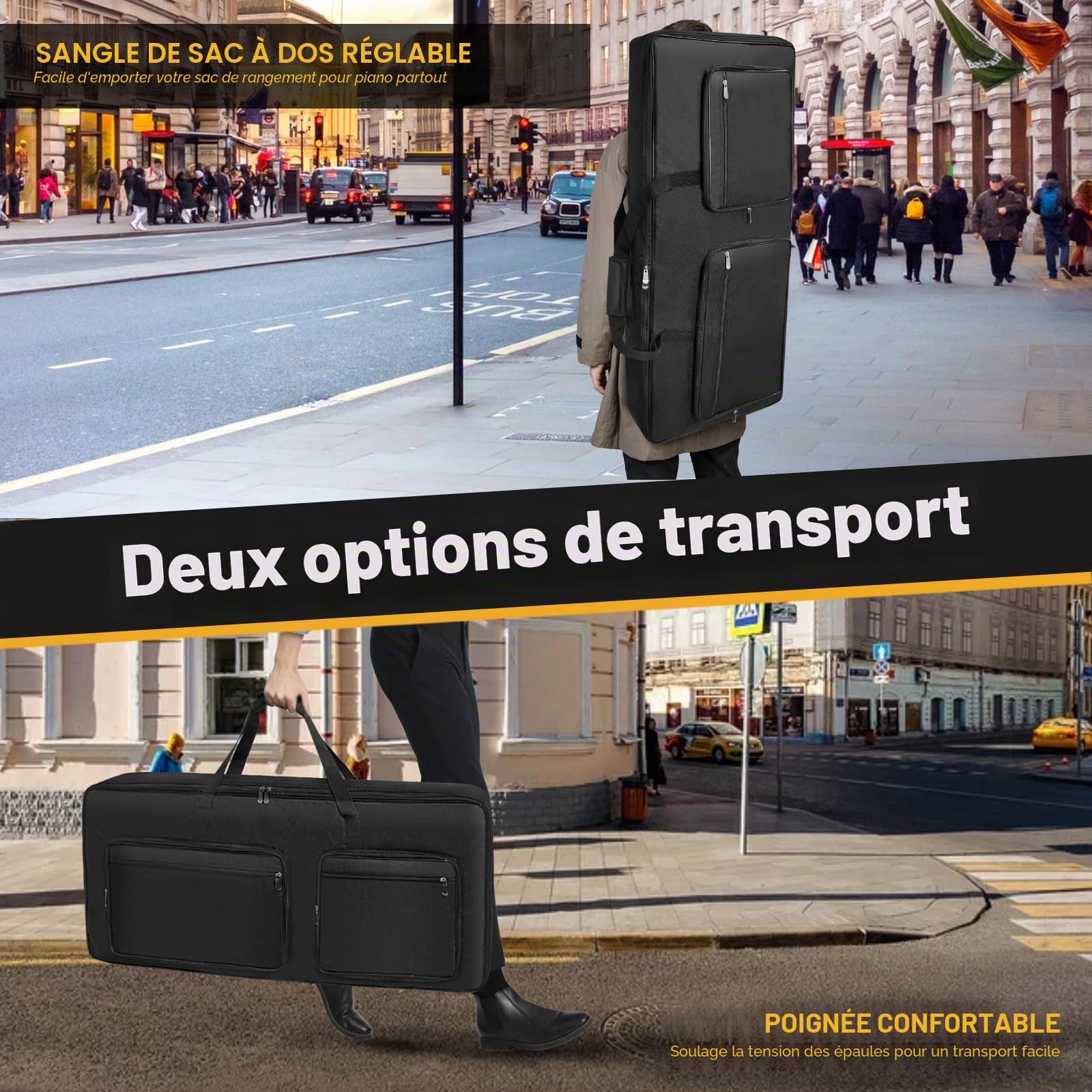 SUNDOY Housse de transport 61 touches pour piano électrique, clavier - Fabriqué en Oxford 600D avec rembourrage en coton de 10 mm - Léger, durable et voyage (105 x 15 x 43,5 cm)