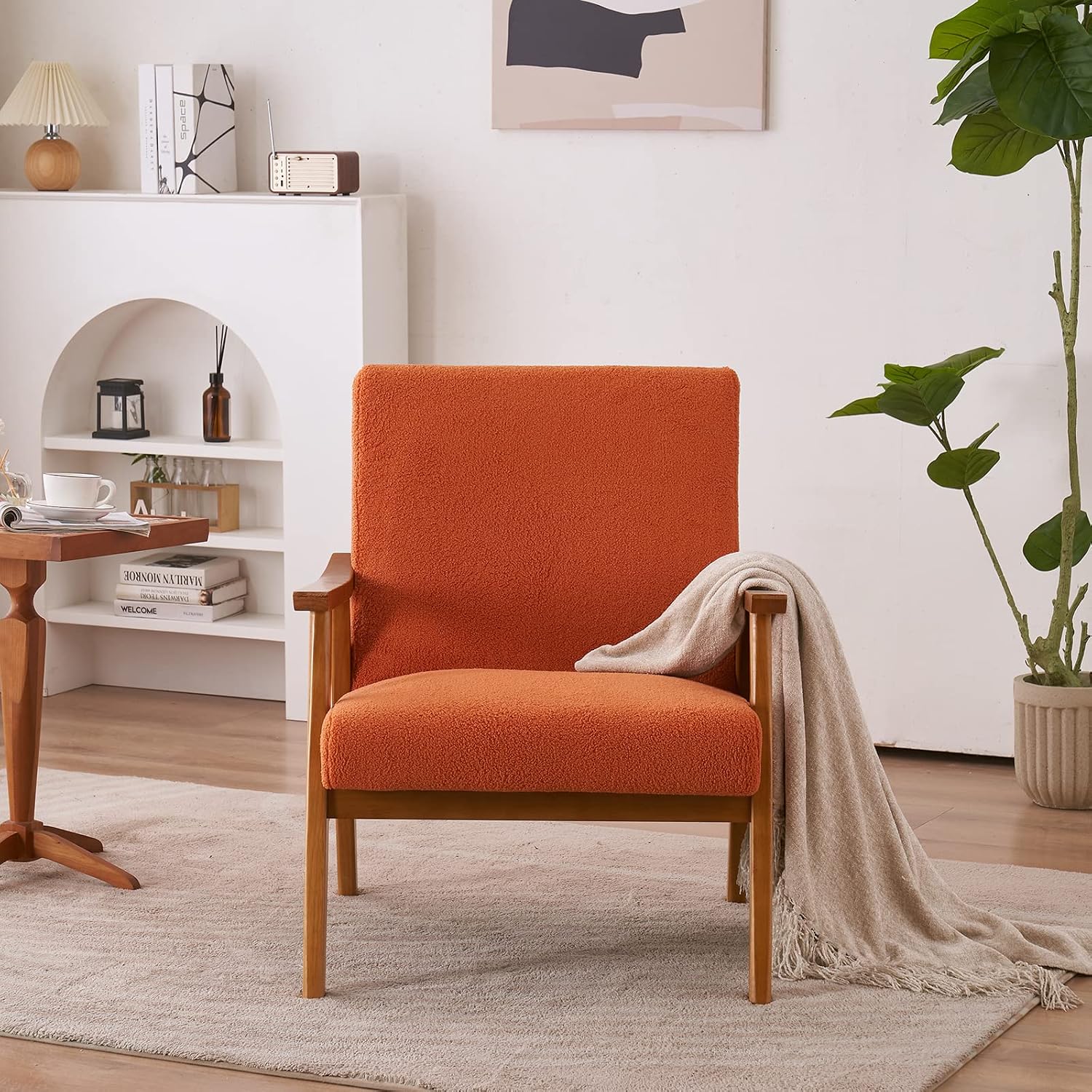 Office Guest Chairs & Reception Chairs Guest Chairs Office Chair Reception Waiting Room Armchair with Wooden Legs Single Sofa Home Seating, Orange