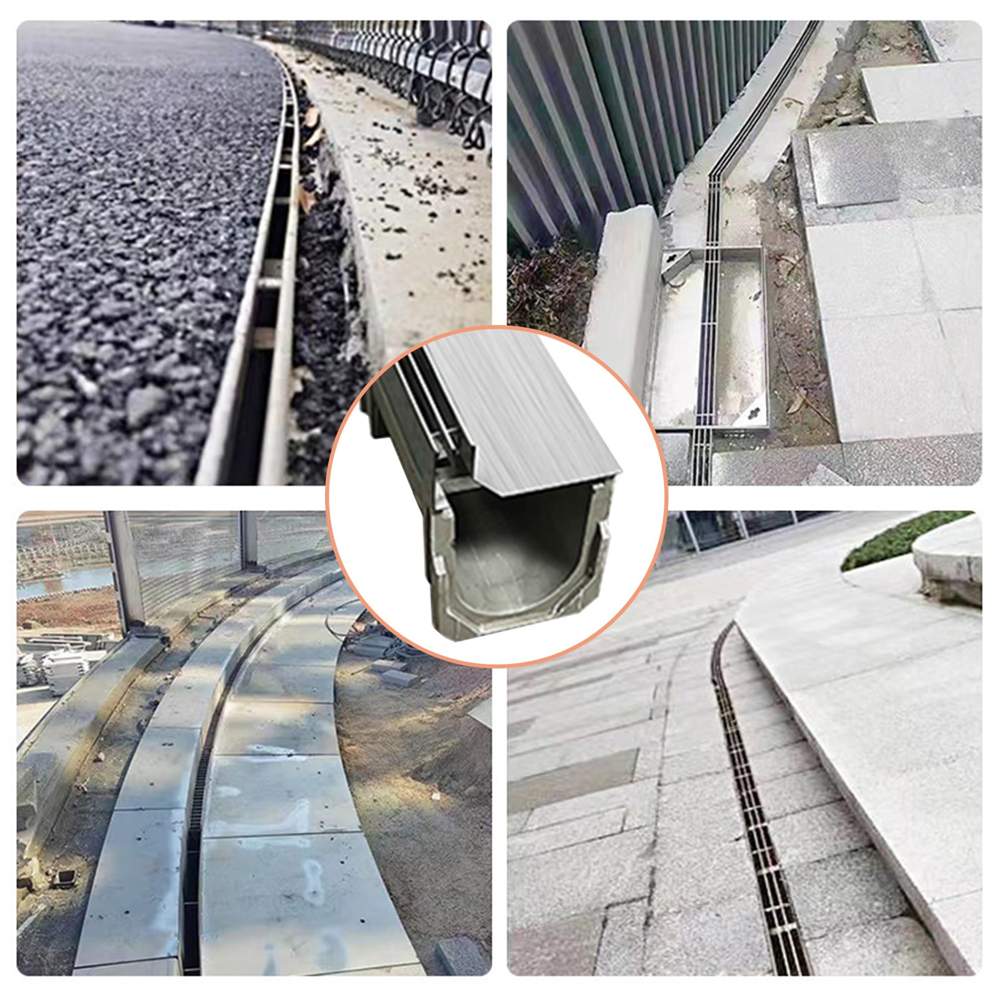 Kit de drenaje de canal lineal de doble costura lateral, acero inoxidable 304, drenaje de entrada de 1 m de longitud para parque, terraza, entrada de garaje, piscina