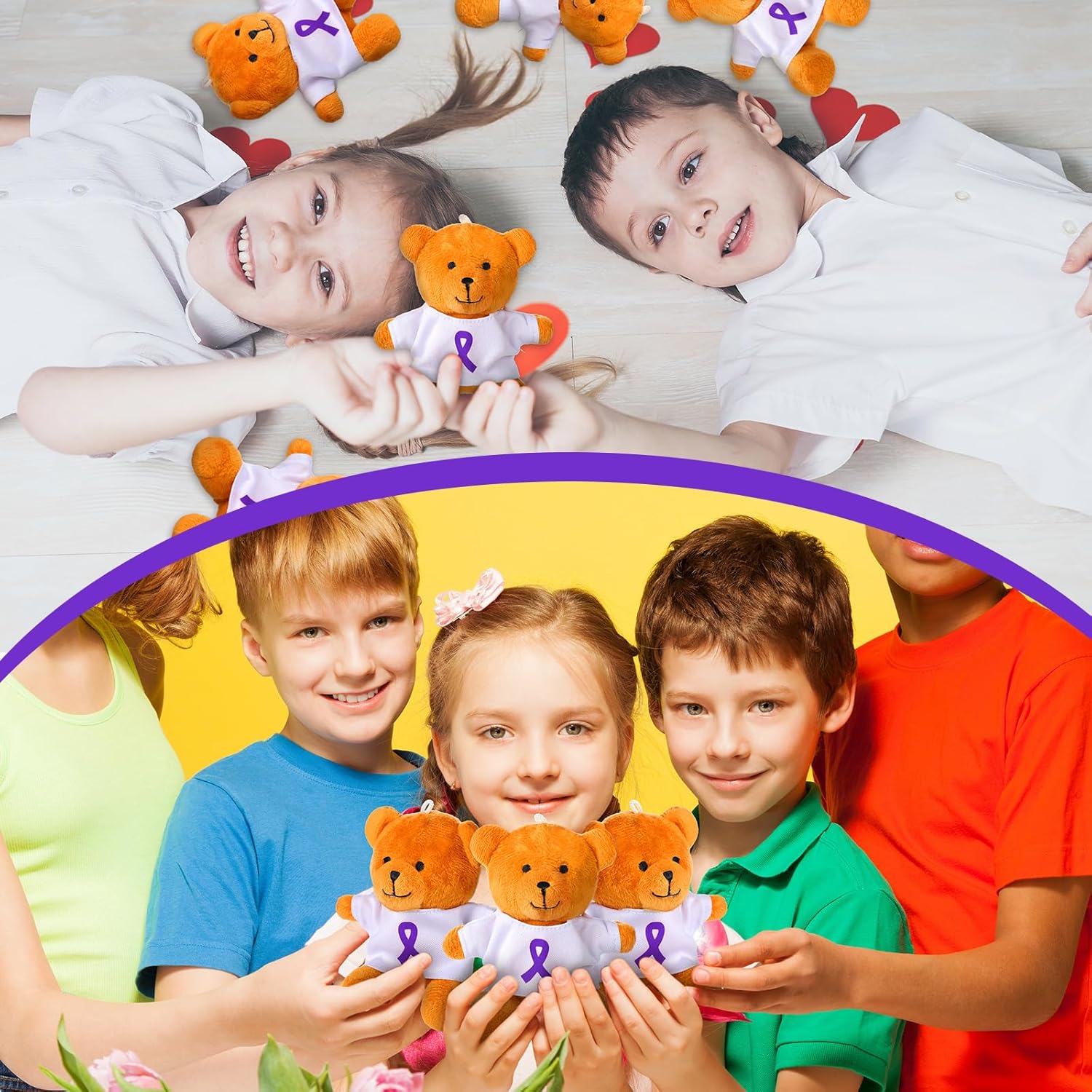 Blueweenly 18 Pcs Bulk Purple Ribbon Bear 4 Inch Alzheimer's Epilepsy Pancreatic Cancer Awareness Plush Toys Purple Ribbon Gifts Stuffed Animal for Charity Fundraiser Support Office Supplies