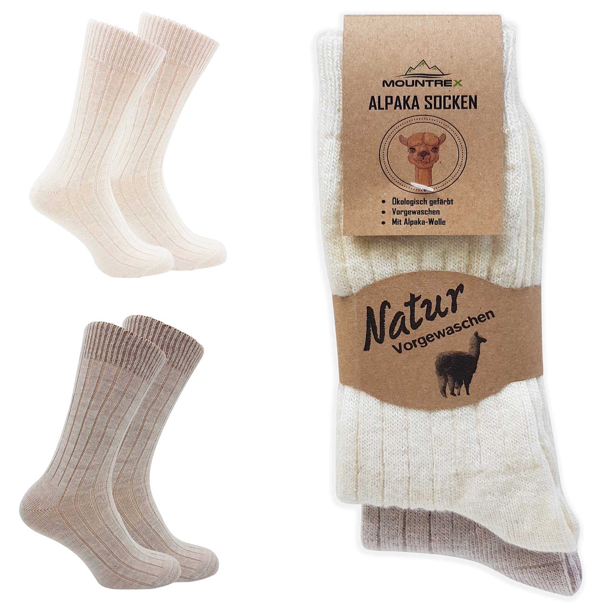 MOUNTREX® Alpaka Socken, Wollsocken für Damen und Herren - Wintersocken, Warme Haussocken, Thermosocken - Dünn - Kuschelsocken - 2 Paar