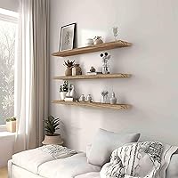 Vista 3 de Estantes flotantes de madera para pared, estantes rústicos de pared para dormitorio, estante flotante montado en la pared, juego de 4 color nogal