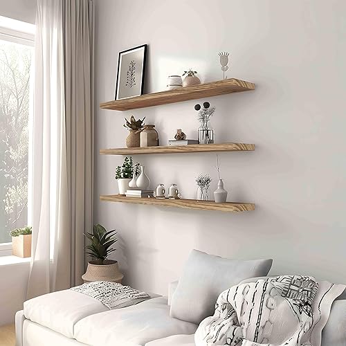 Miniatura 3 de YYWUOJJ Estantes flotantes de madera para almacenamiento de decoración de pared, estantes rústicos colgantes de pared para dormitorio, baño, cocina,