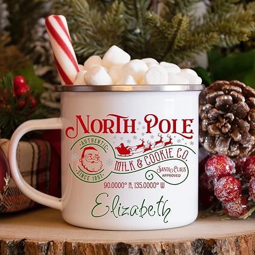 Miniatura 2 de Personalized Christmas Mug Enamel Coated kids Christmas mugs Hot Cocoa Mug Mug with Hot Cocoa Bomb and Gift Wrap