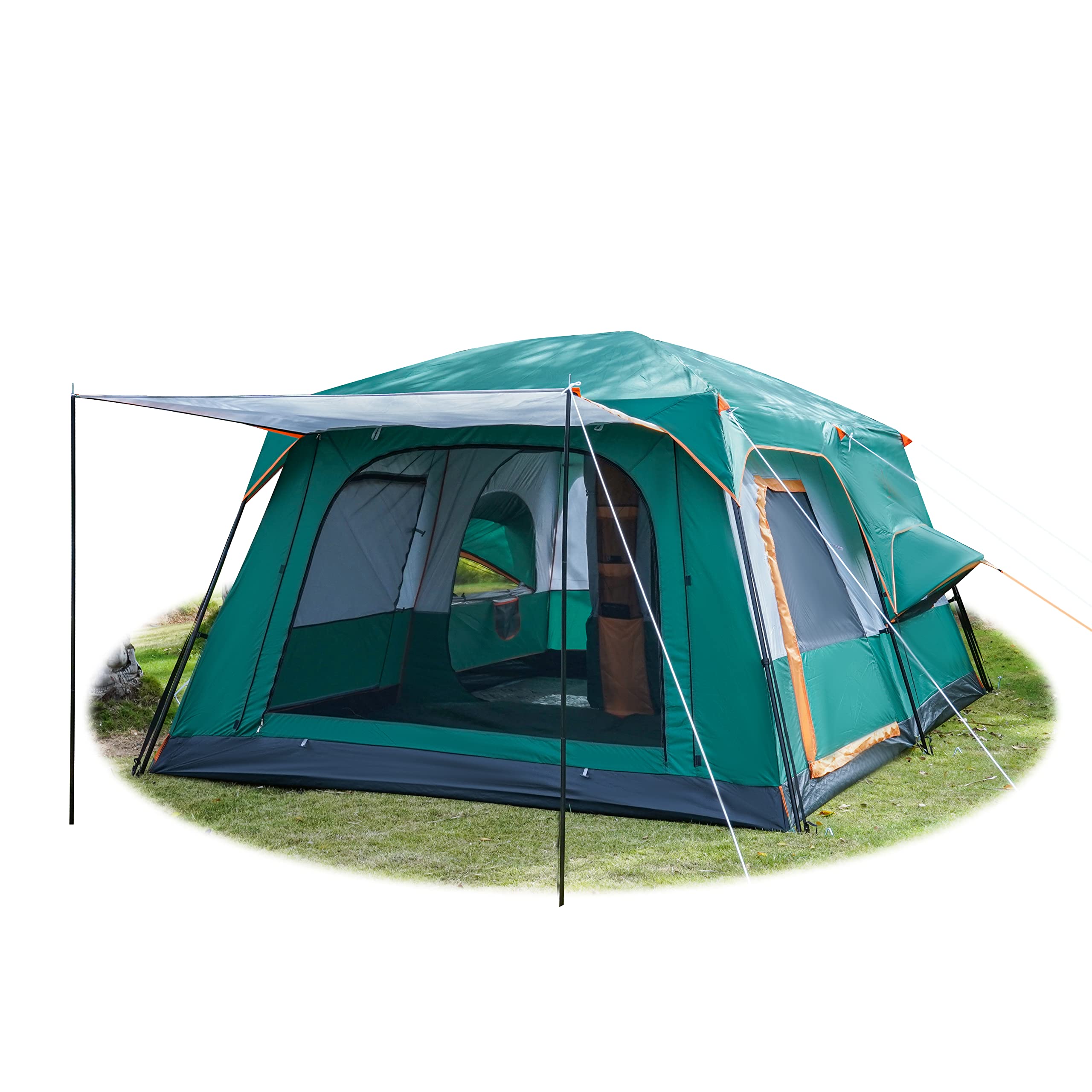 KTT Extra Large Tent 10-12 Person(B),Family Cabin Tents,2 Rooms,Straight Wall,3 Doors and 3 Windows with Mesh,Waterproof,Double Layer,Big Tent for Outdoor,Picnic,Camping,Family Gathering